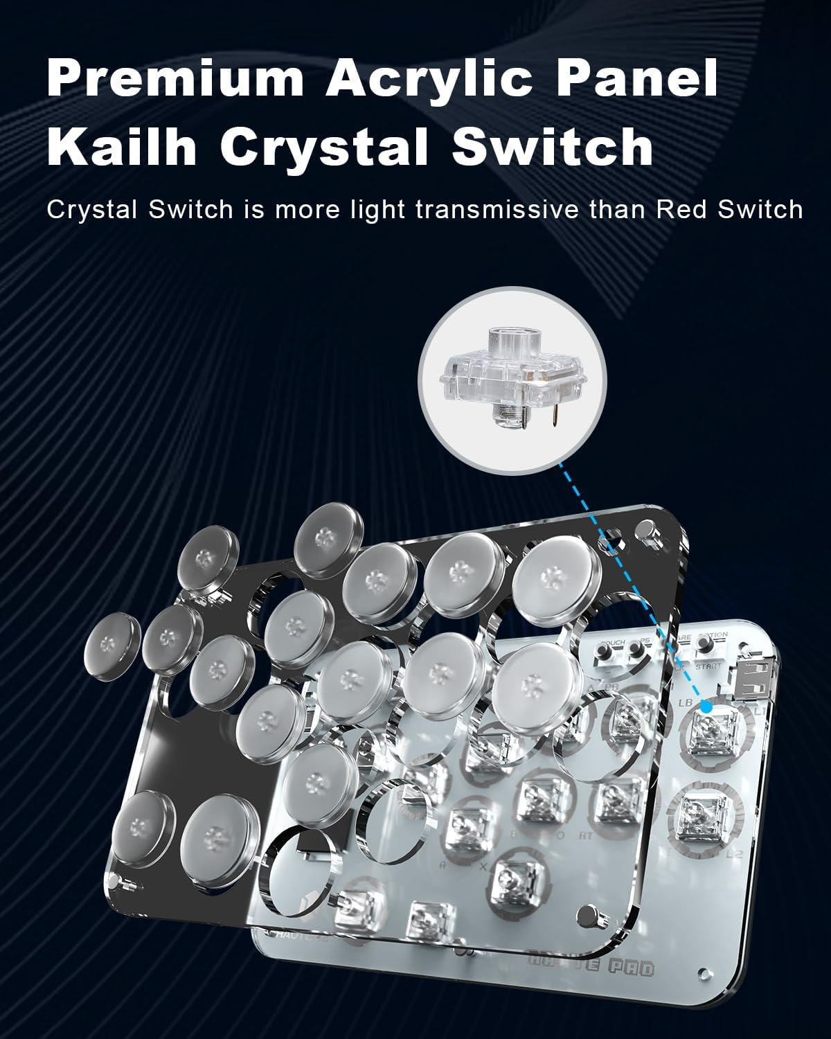 Haute42 Leverless Controller Arcade Stick: S16-C Leverless Controller with Kailh Crystal Low-Profile Switches,Leverless Arcade Controller Street Fight for Pc/Ps3/Ps4/Switch Support Hot Swap & SOCD image number 1