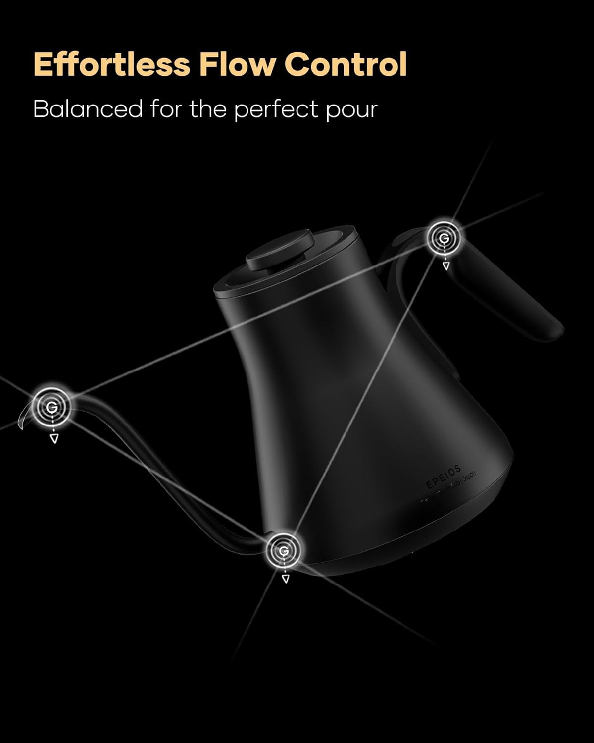 Cocinare FLOW B9 Gooseneck Electric Kettle, Precise Temperature Control for Pour-Over Coffee & Tea Brewing, Stainless Steel Interior, Rapid Heating for Boiling Water, 1500W/0.9L Matte Black image number 2