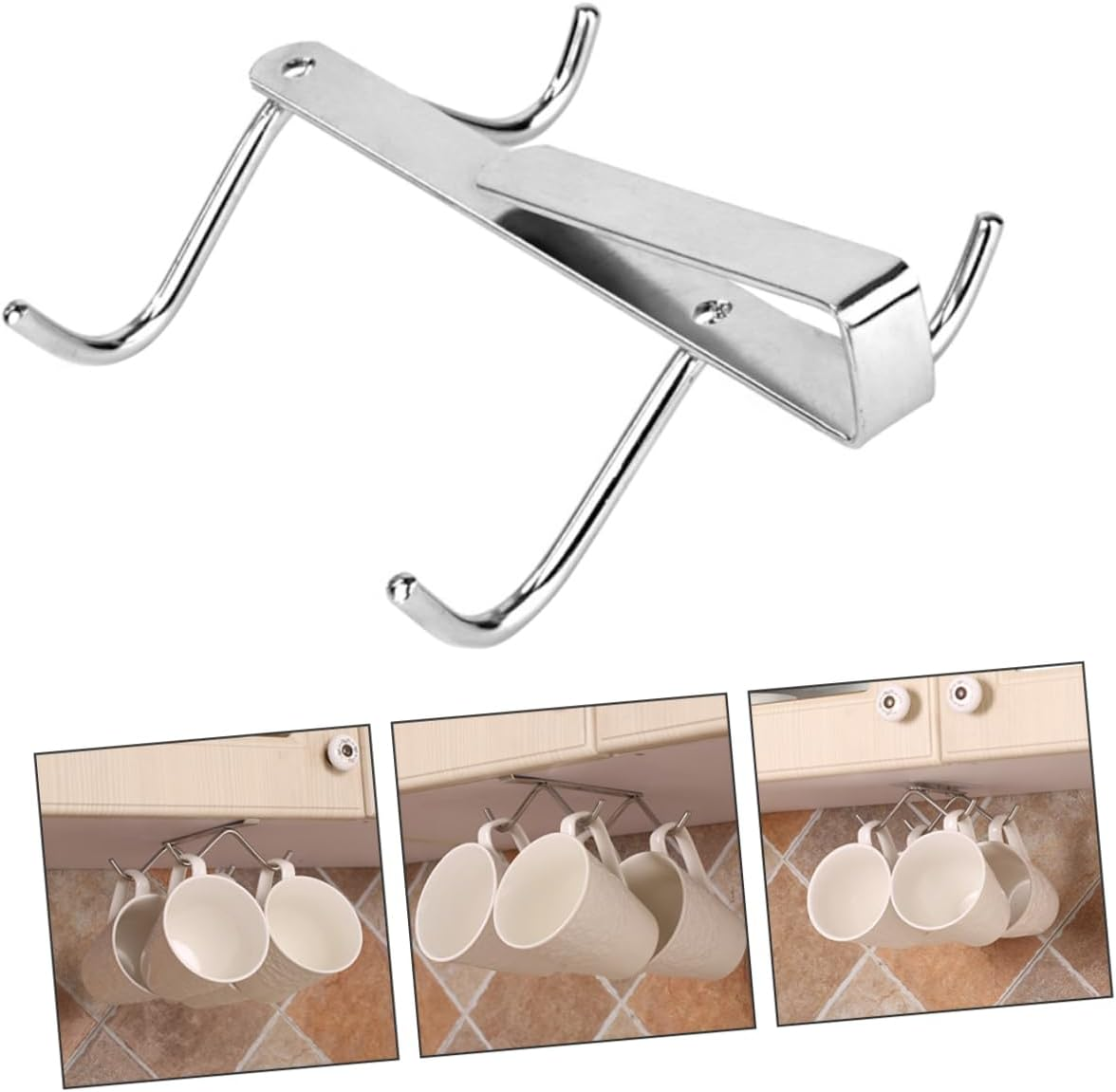 NAMOARLY 1Pc Stainless Steel Cup Stand Punch Storage Rack Compact Hanging Shelf for Coffee Cups and Small Items Home Cup Organizer under Cabinet image number 2