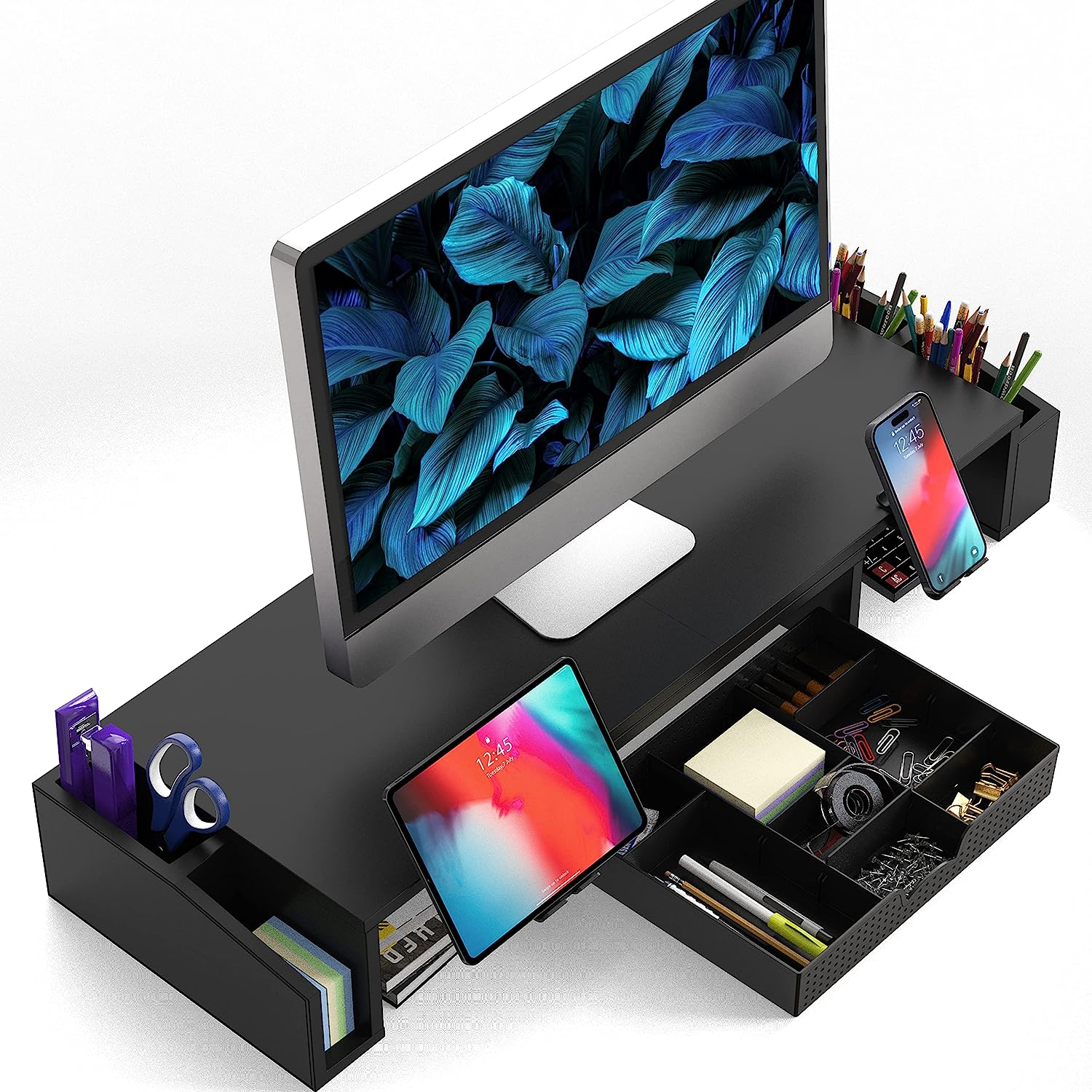 Simple Houseware Dual Monitor Stand Riser with Drawer, Black image number 3