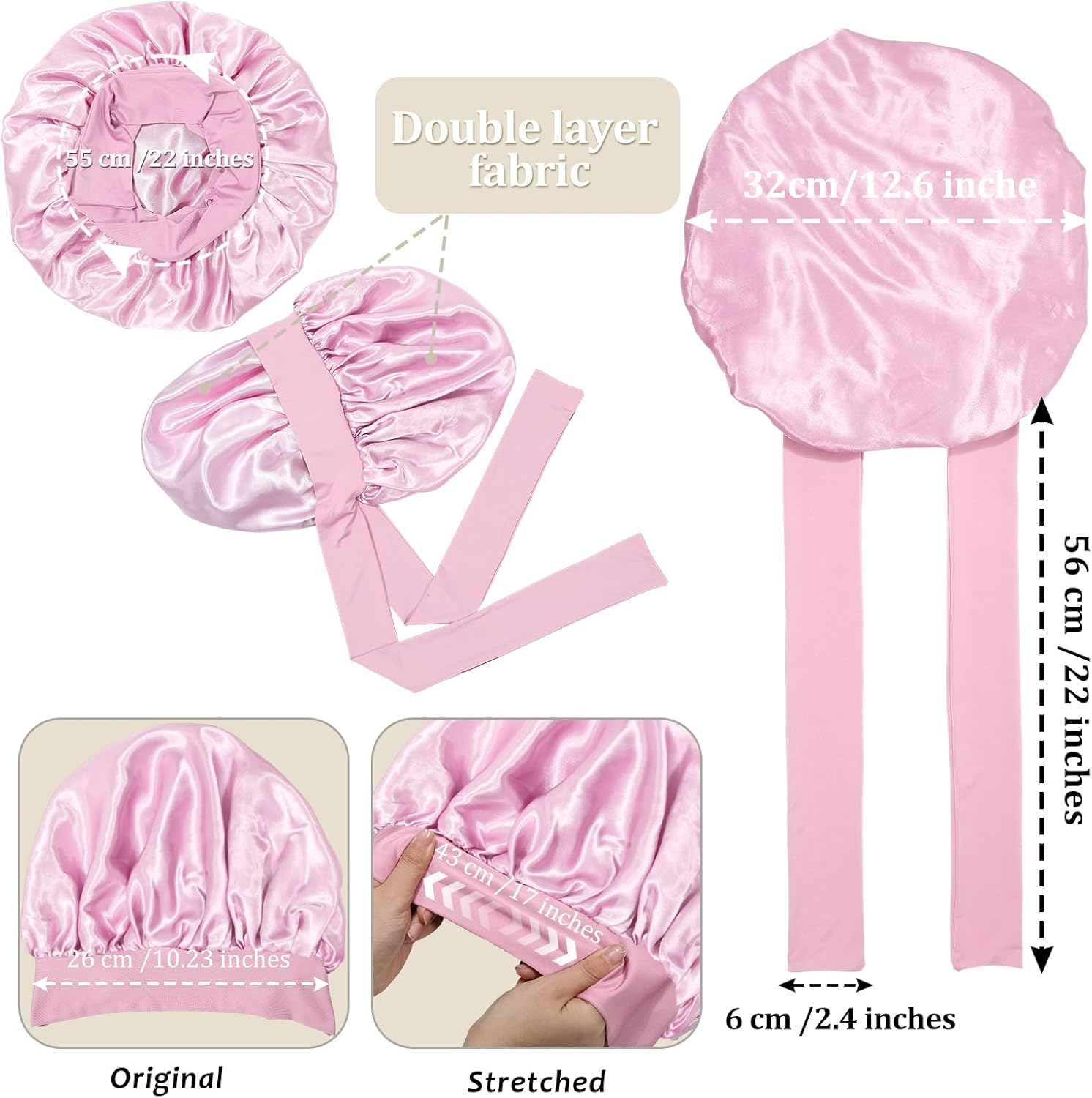 Satin Bonnet for Women Hair Bonnet for Sleeping Large Double Layer Silk Sleep Cap with Wide Elastic Band Hair Cap Sleeping image number 4