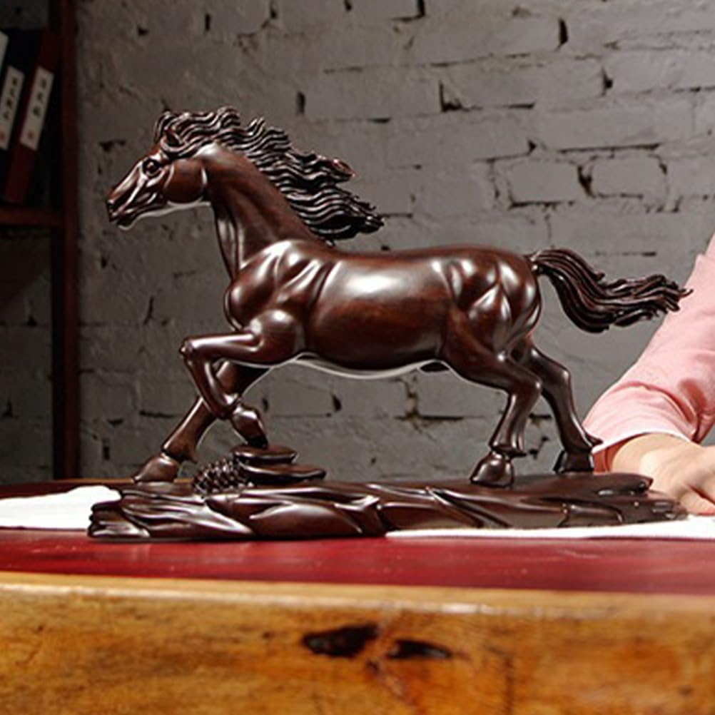 LOGOFUN Wooden Horse Figurine Wood Zodiac Horse Statue Chinese Horses Sculpture Desktop Horses Ornament for Home Office - 12 * 9 * 4Cm image number 4