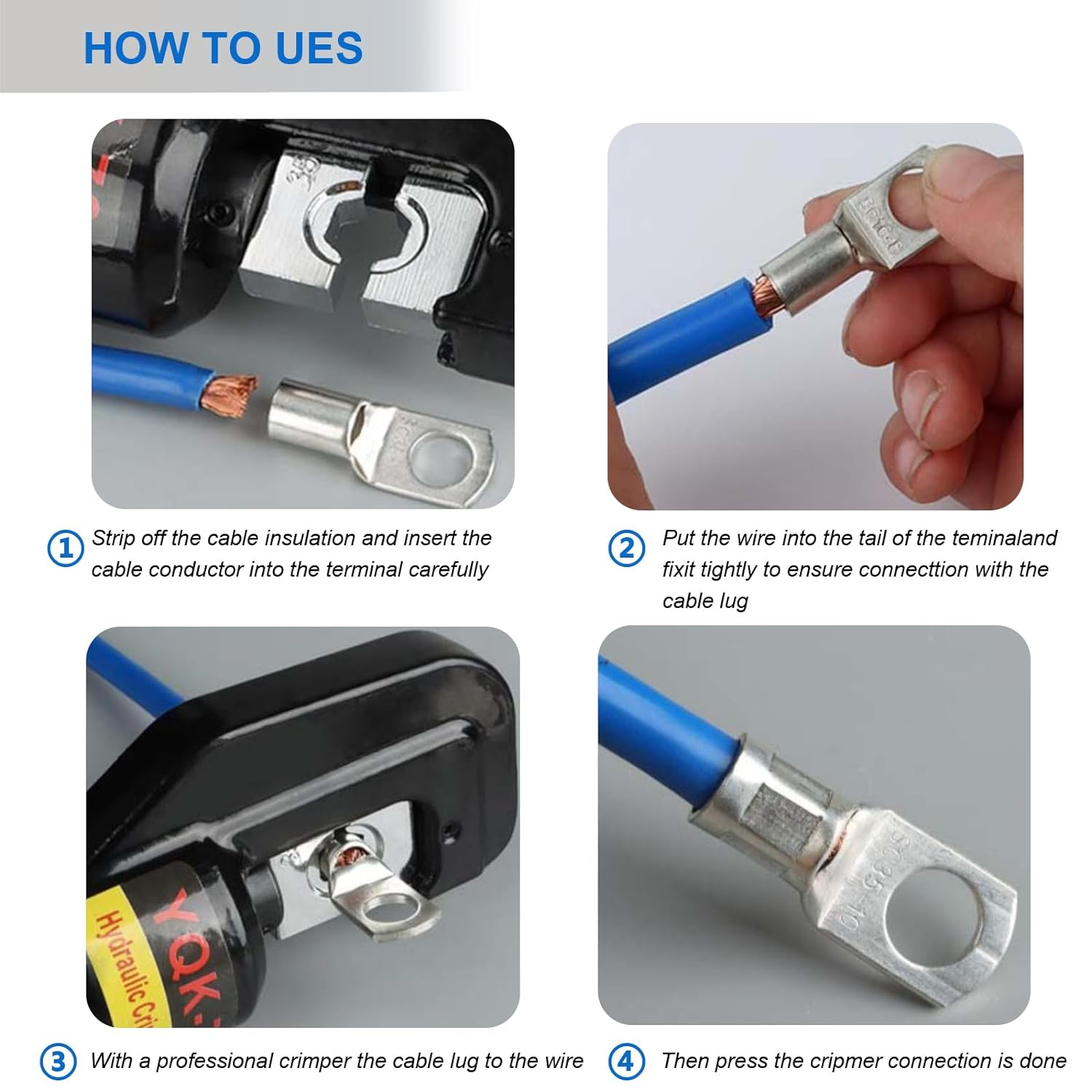 120PCS Heavy Duty Tinned Battery Cable Ends, 10~70Mm&sup2; Copper Eyelets Tubular, Wire Lugs Ring Terminals Connectors with Spy Hole Assortment Kit image number 5