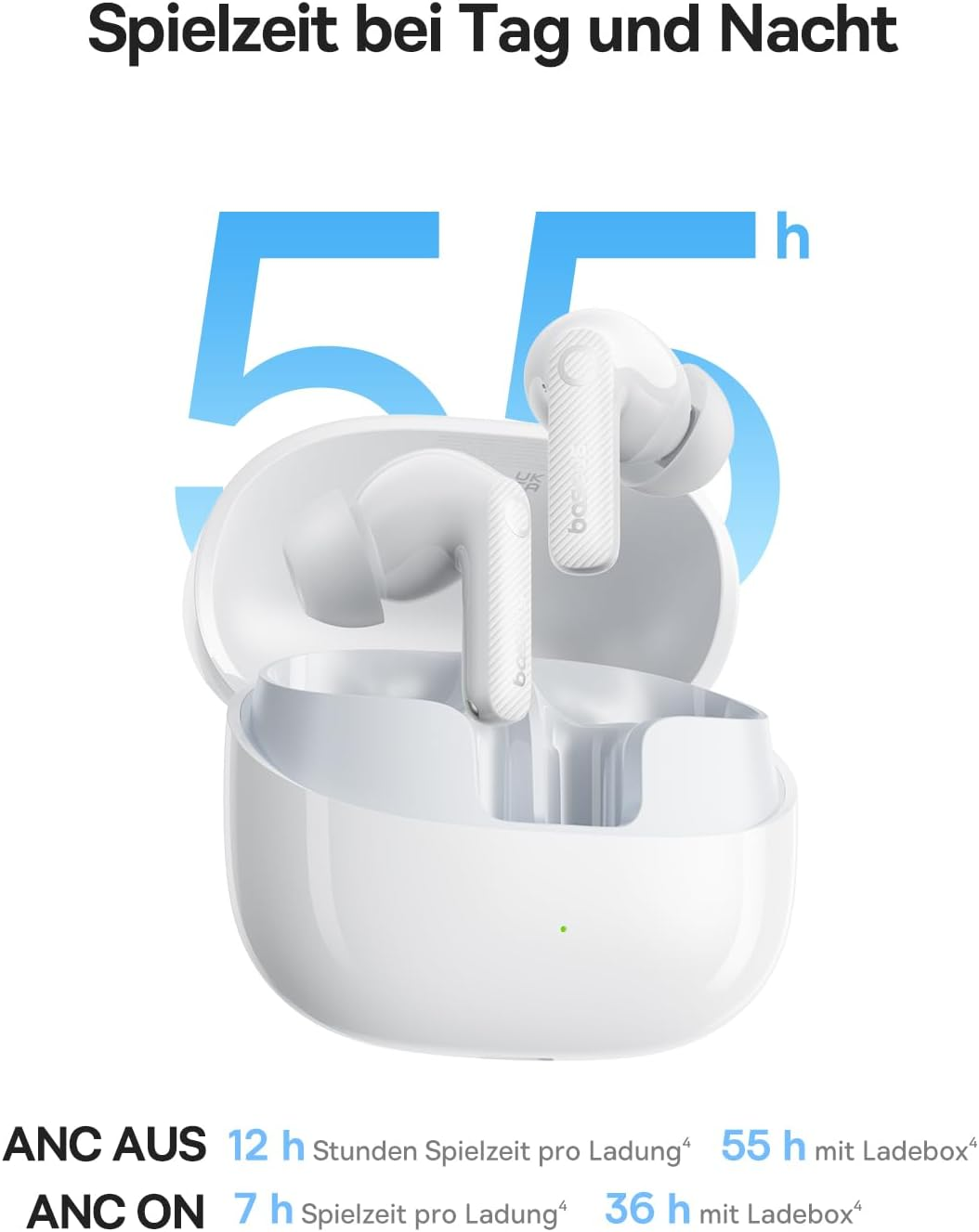 Baseus EP10 Pro Wireless In-Ear Headphones, Bluetooth Headphones, 45Db Active Noise Cancellation, Bass Audio, Hi-Fi Sound, Bluetooth 6.0, Starlight White image number 2