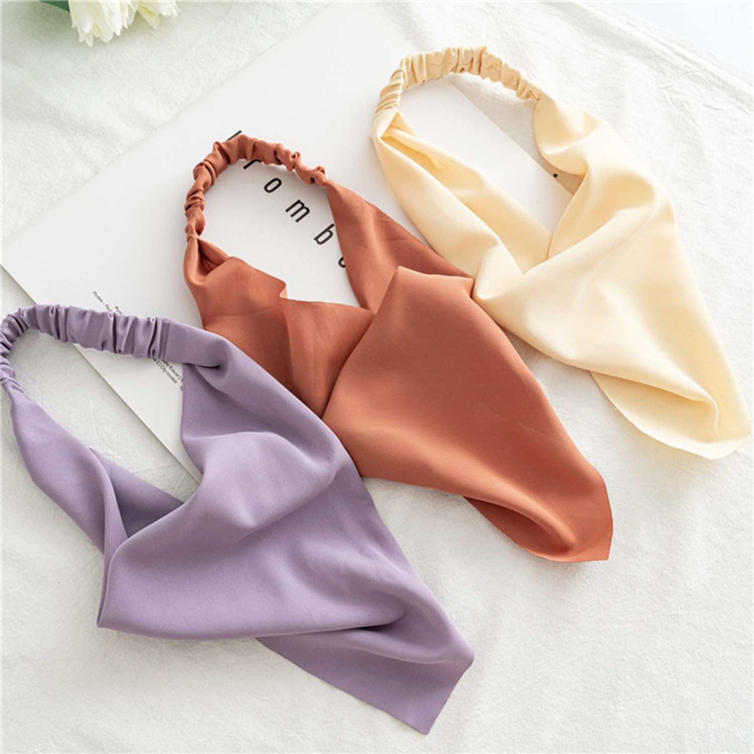 8 Plain Triangular Hair Bands, Stretch Headscarves, Bohemian Chiffon Hair Accessories, Women and Girls Hair Bands, Suitable for Yoga, Parties and Daily Styling. image number 2