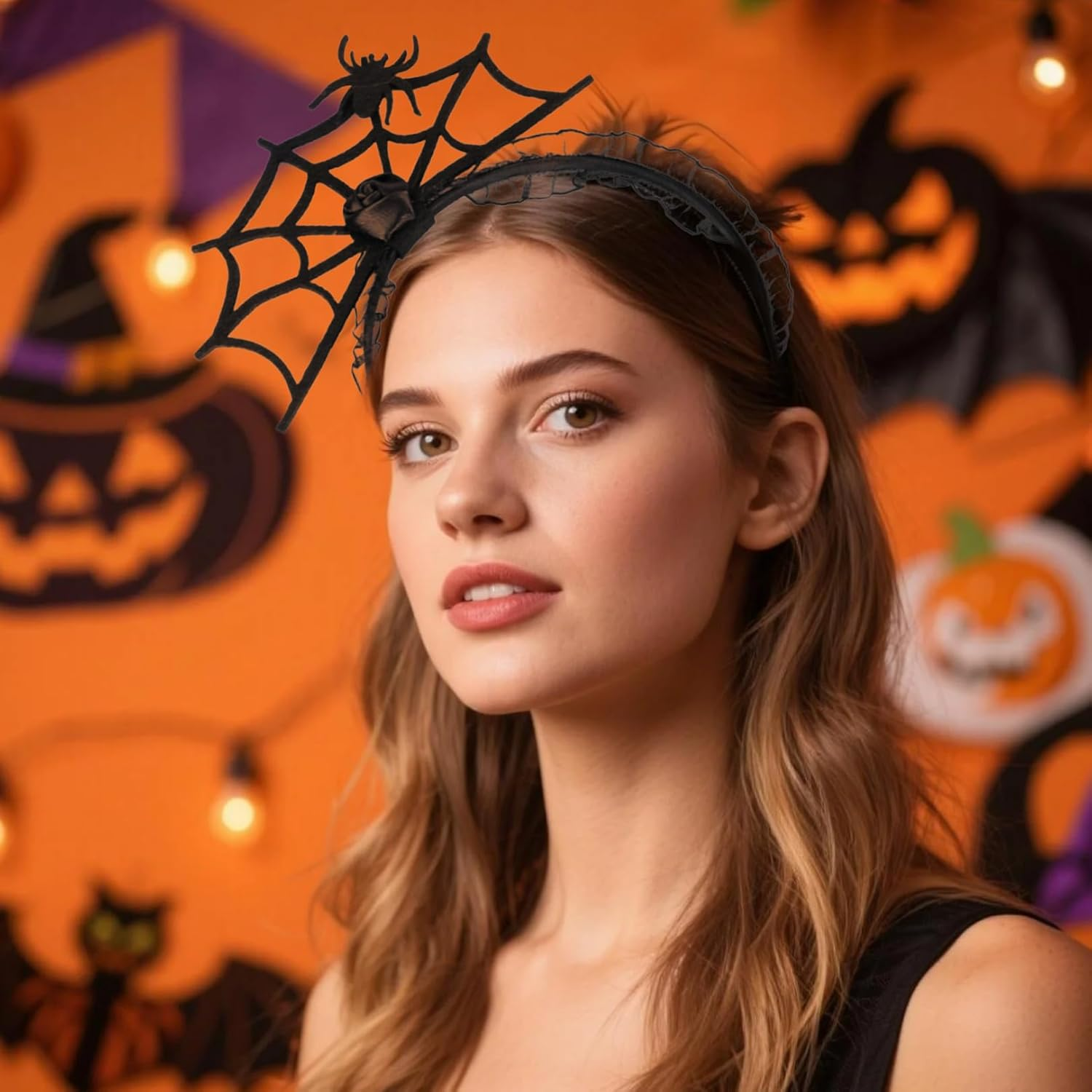 Riewy 1 Piece Spider Web Halloween Headband, Spider Web Headband Halloween Accessories Women'S Hair Accessories Headdress Headband for Halloween Costume Women'S Witch Cosplay Gothic Sexy Hair