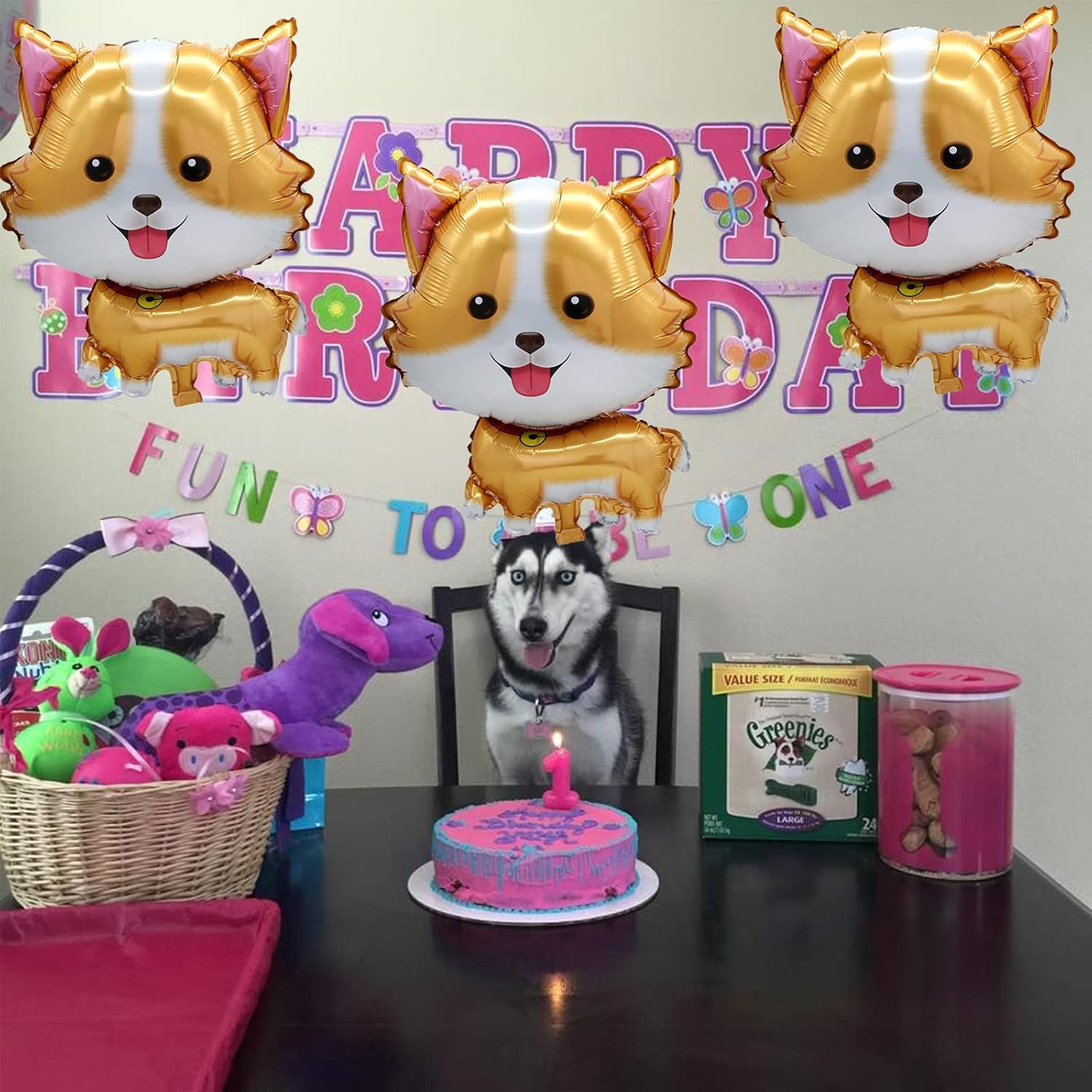 5Pcs Pet Dog Balloons Cute Corgi Foil Mylar Balloons for Birthday Baby Shower Lets Pawty Themed Pet Party Decoration Supplies