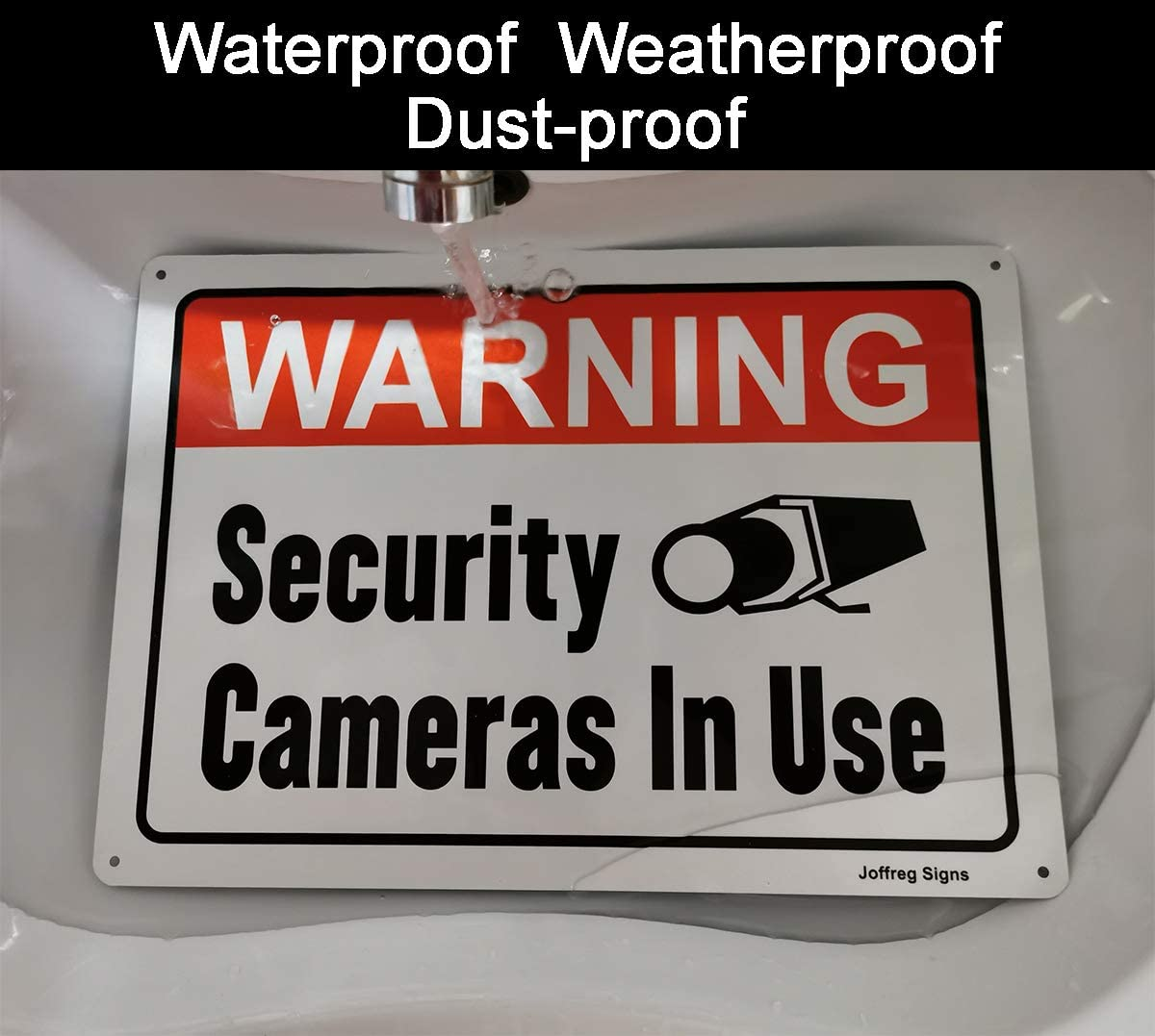 Joffreg Warning Security Cameras in Use,Video Surveillance No Trespassing Sign,18 X 25 Cm,Reflective Aluminum,Uv Protected,Weatherproof and Fade Resistant,Easy to Install,Outdoor or Indoor Use,2 Pack