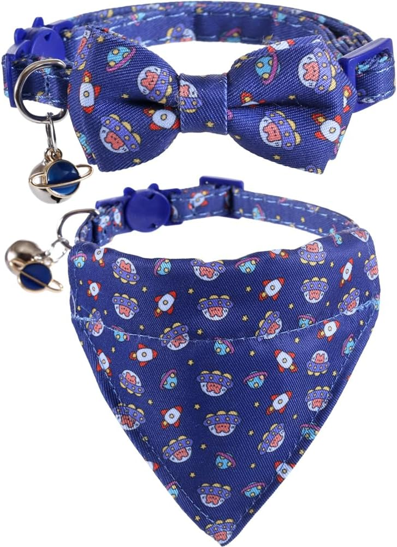 Lamphyface Cat Collar Breakaway with Cute Bow Tie Bandana and Bell Dinosaur Accessories for Kitty Adjustable Safety