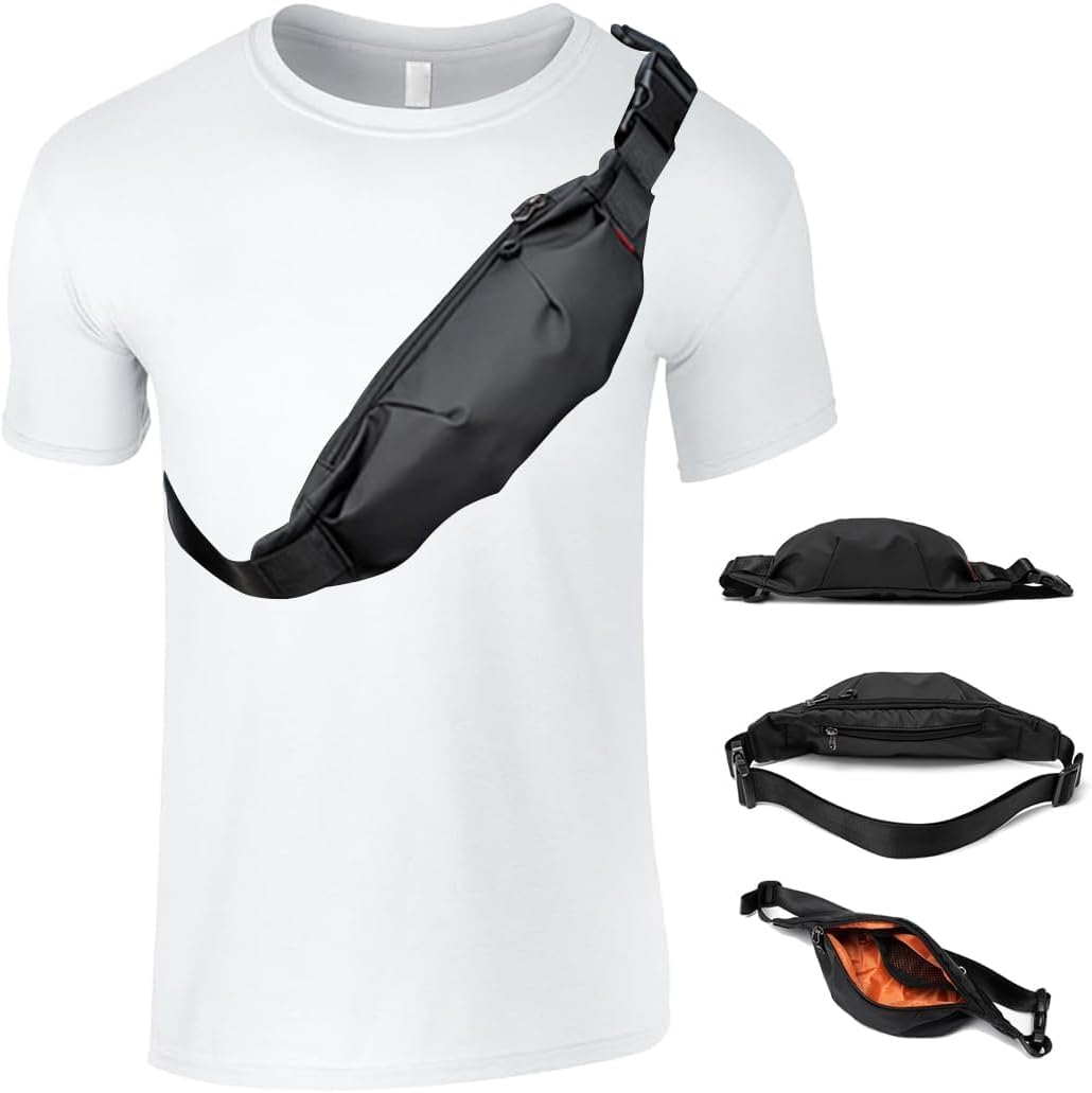 Crossbody Fanny Pack for Men Women, Crossbody Purse Belt Waist Pack with Zipper Pockets Casual Phone Shoulder Bag Pouch for Sports Hiking Travel Walking Running (Black, 36 * 12 * 4Cm) image number 4