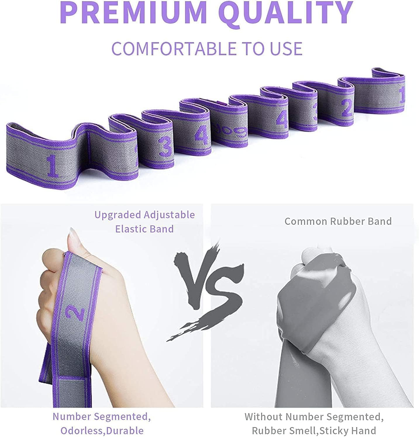 MEZOKUCEL Stretching Strap Yoga Strap 9 Loop Stretch Band for Physical-Therapy Exercise Pilates and Gymnastics Belt with Loop - Purplegrey image number 4