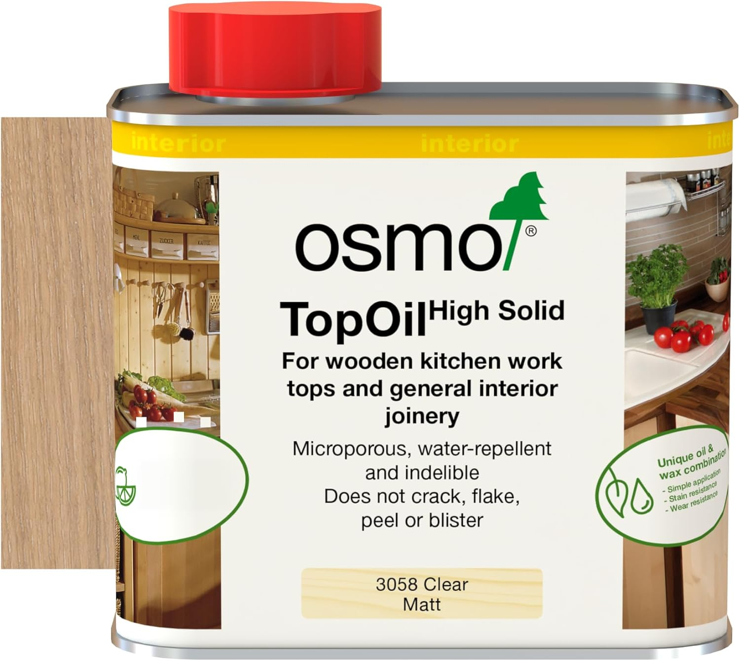 Osmo Topoil - High Solid Oil 3058, Clear Matt, 500Ml - Durable Oil for Wooden Kitchen Surfaces, Water-Resistant & Food Safe, Wood Treatment & Wood Finish image number 3