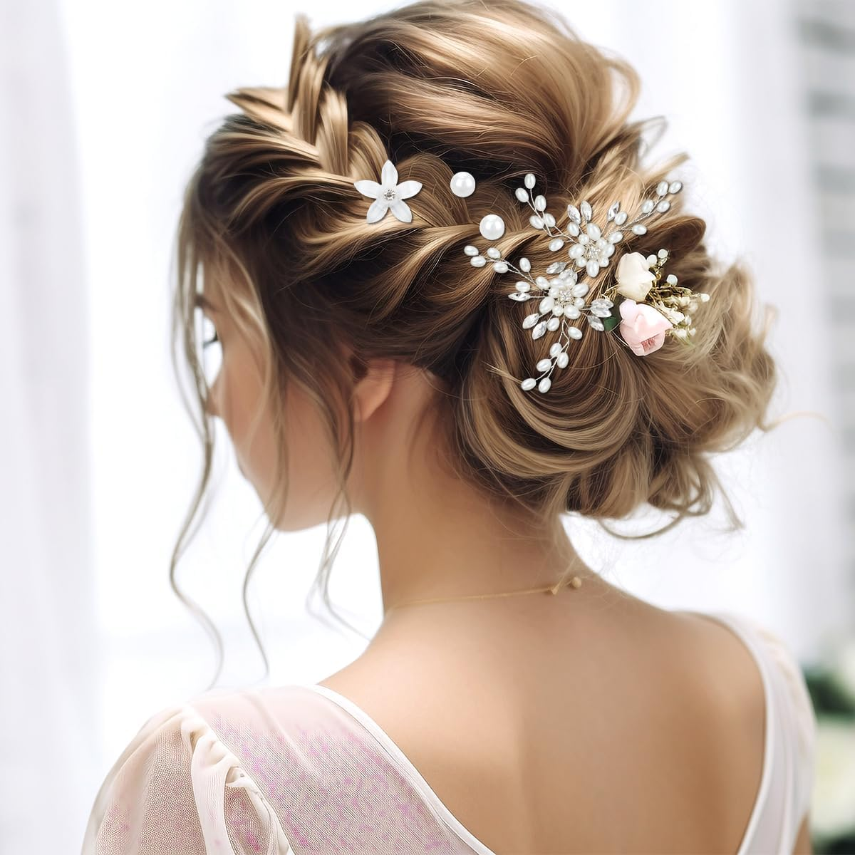 23 Pieces Bride Wedding Hair Pins, FHDUSRYO Flower Bridal Hair Clip, Crystal Pearl Hairpin Flower Rhinestone Hair Barrettes, U Shaped Hair Pins Wedding Hair Accessories for Women, Girls, Bridesmaids image number 1