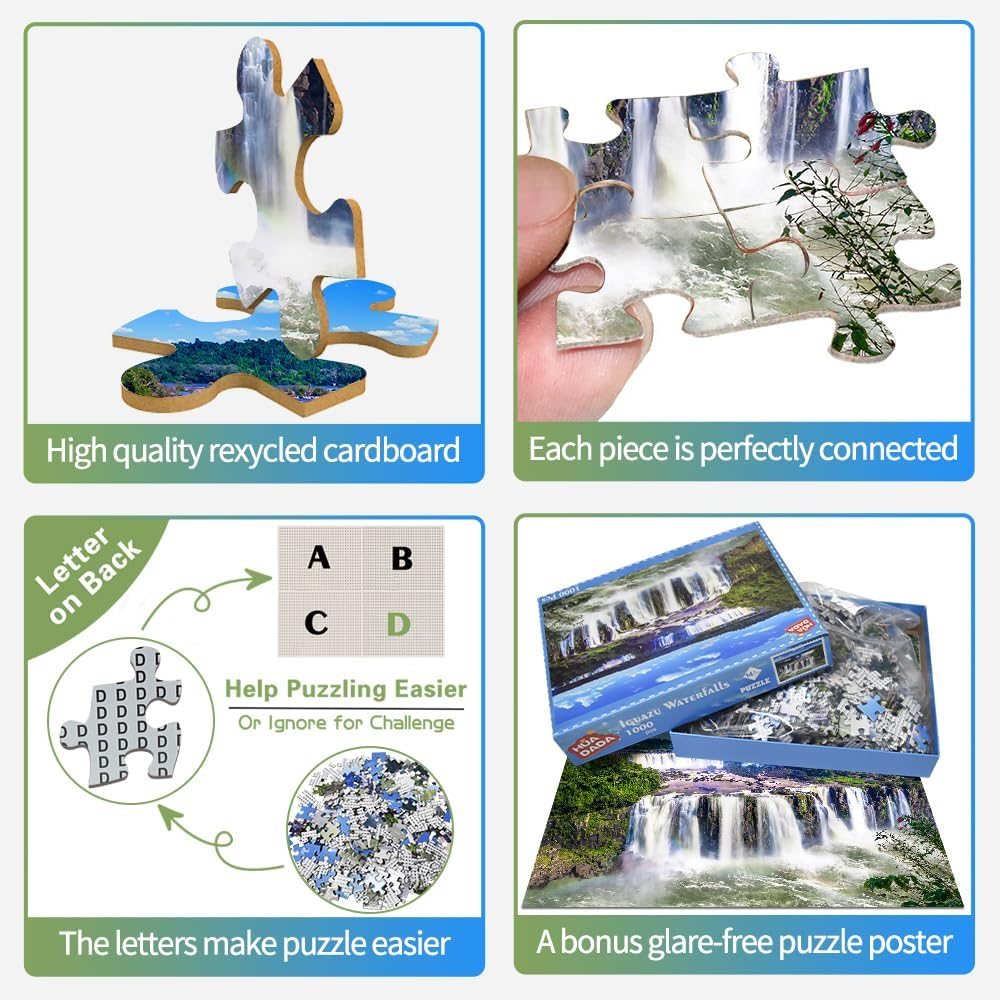 HUADADA Jigsaw Puzzles for Adults 1000 Pieces, Puzzles for Adults 1000 Piece, Challenging Game Toys, Impossible Puzzle, Family Decoration Puzzle - Iguazu Falls image number 4
