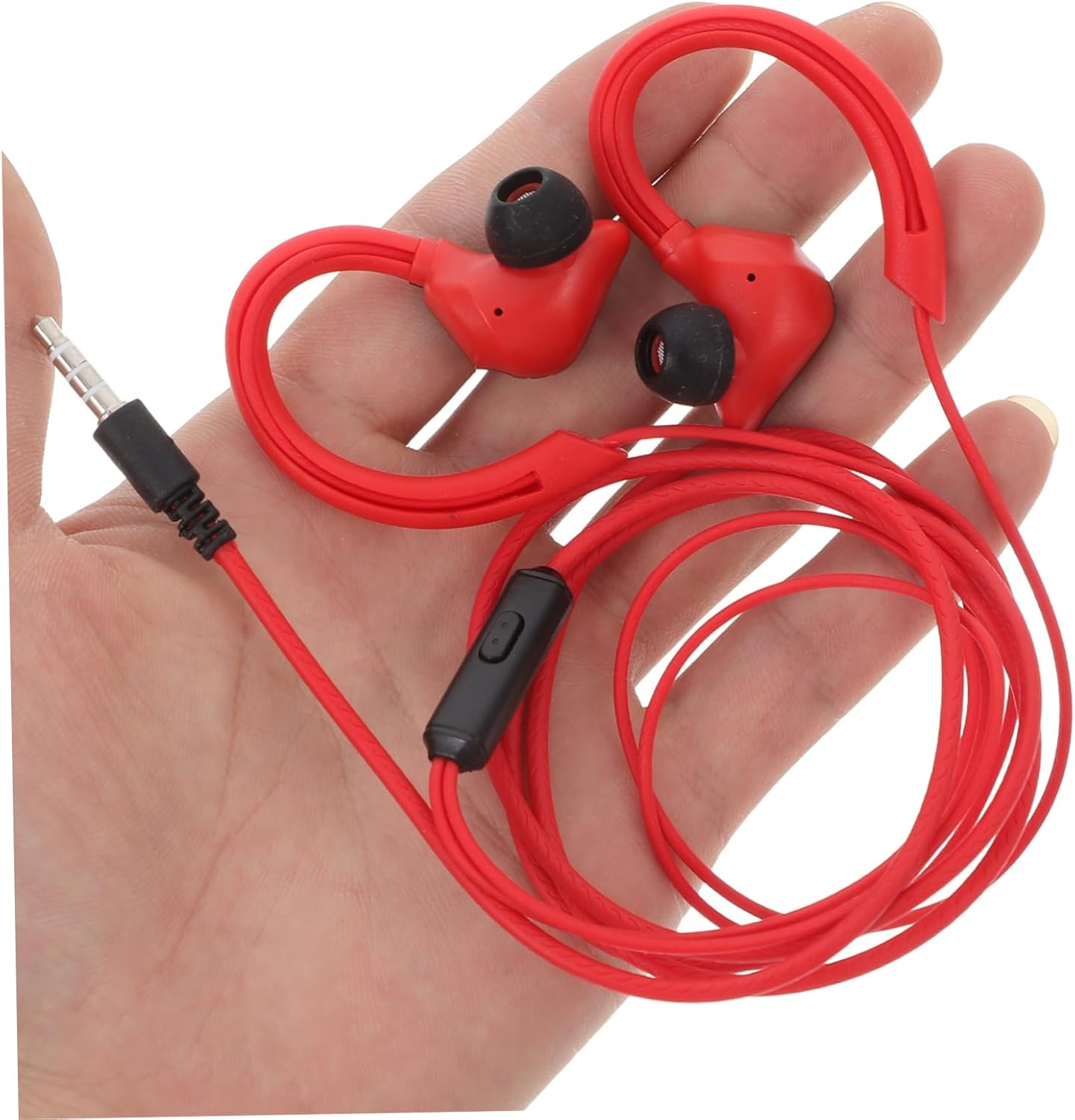 HEALSOPTHY Wired Ear Hook Earphones for Running Noise Isolating Sweat-Proof Corded Earbuds for Active Lifestyle Red Wired Headset for Cell Phone Sports