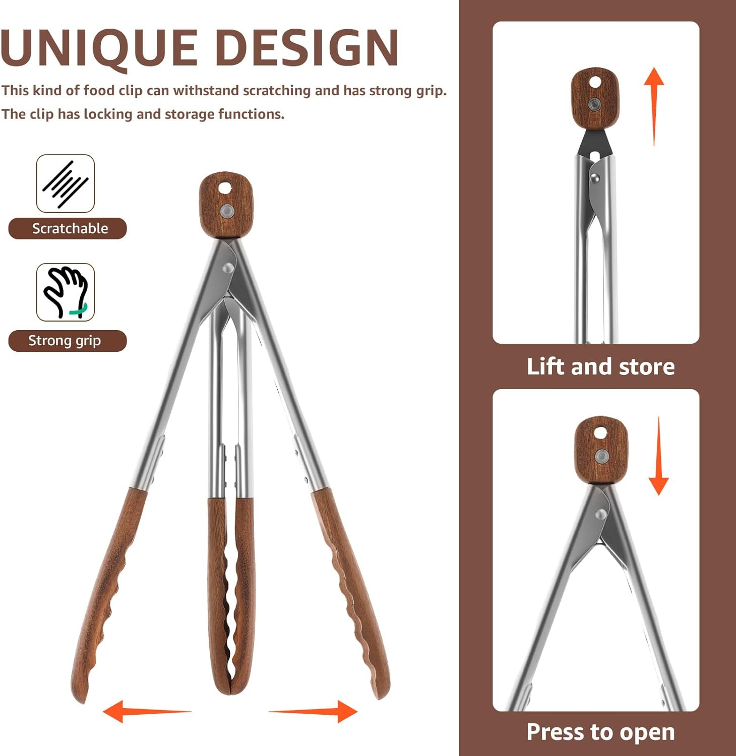 Wooden Tongs for Cooking, 15 & 11.5 & 9 Inch Kitchen Salad Utensils Tongs with Hanging Hole and Pull Lock, Heat Resistant Ergonomic BBQ Food Tong for Restaurant Home Kitchen image number 5