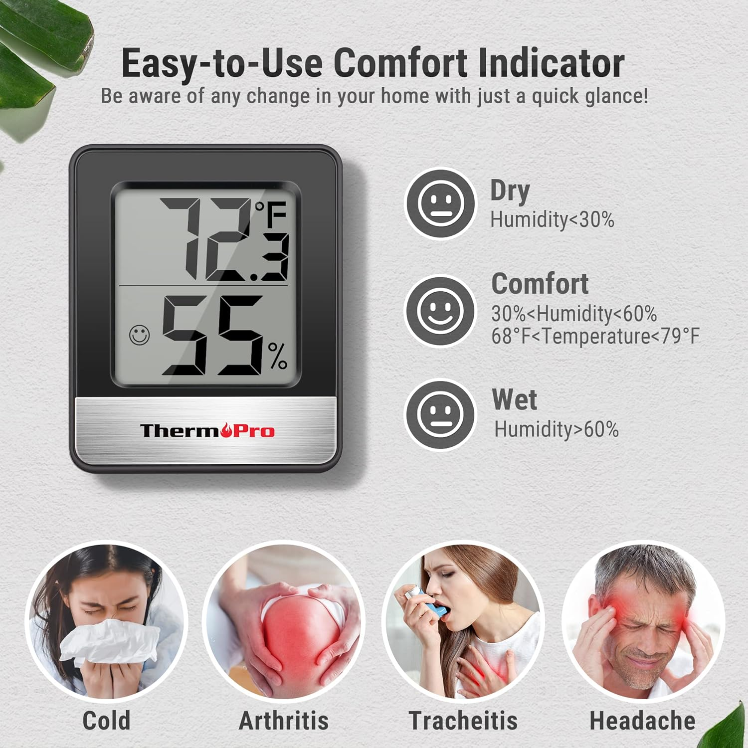 Thermopro TP49 2 Pieces Digital Hygrometer Thermometer Humidity Meter Room Thermometer with Temperature and Humidity Monitor Outdoor Thermometer Black image number 6