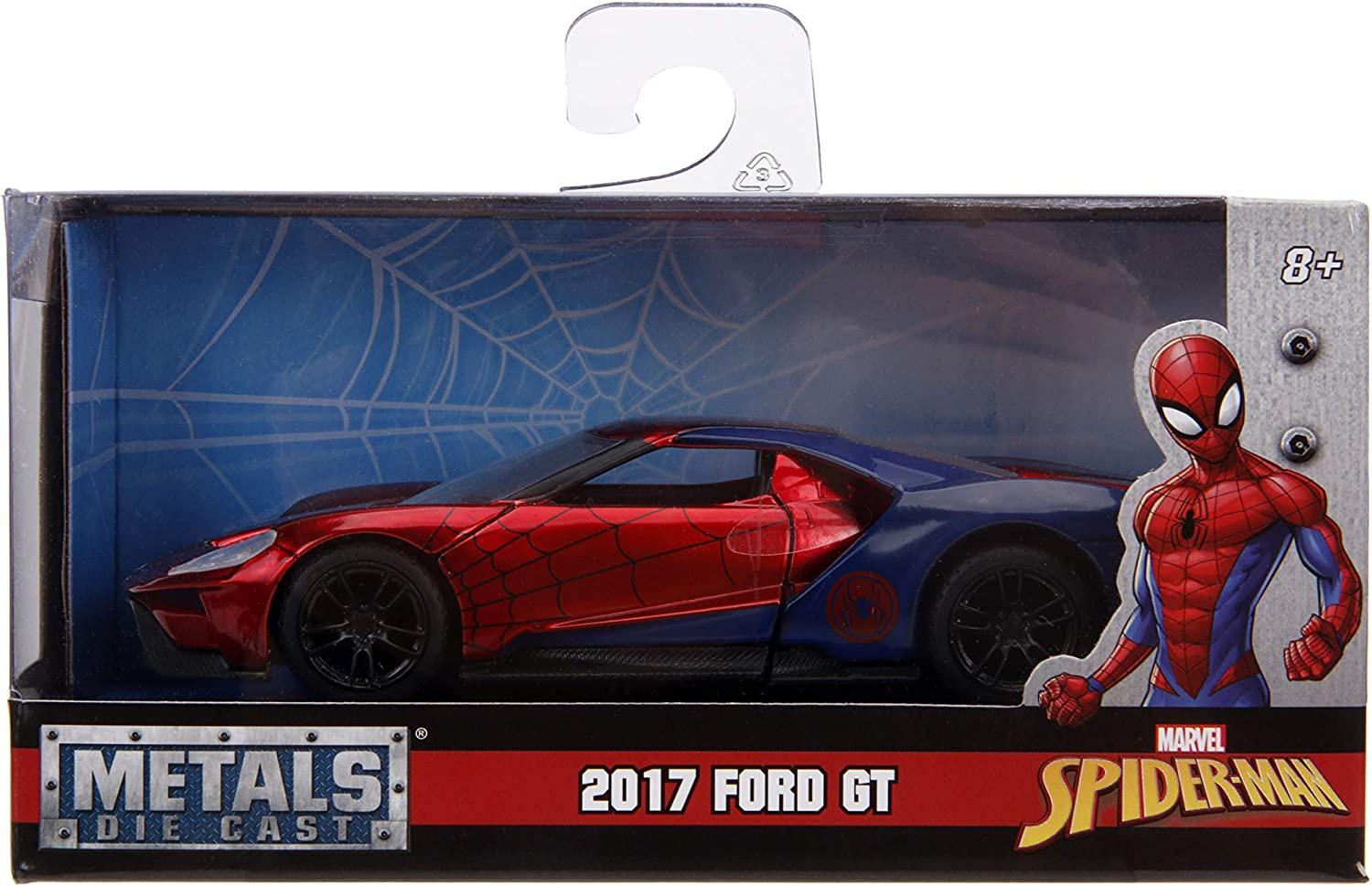 Jada Toys Metals Die-Cast Spider-Man 2017 Ford GT, 1:32 Scale Die-Cast Vehicle, Red/Blue,Red and Blue image number 3