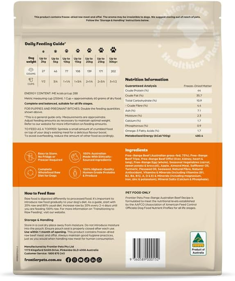 Frontier Pets Freeze-Dried Raw Dog Food &ndash; Beef &ndash; 900G &ndash; All Natural, Gluten Free image number 3