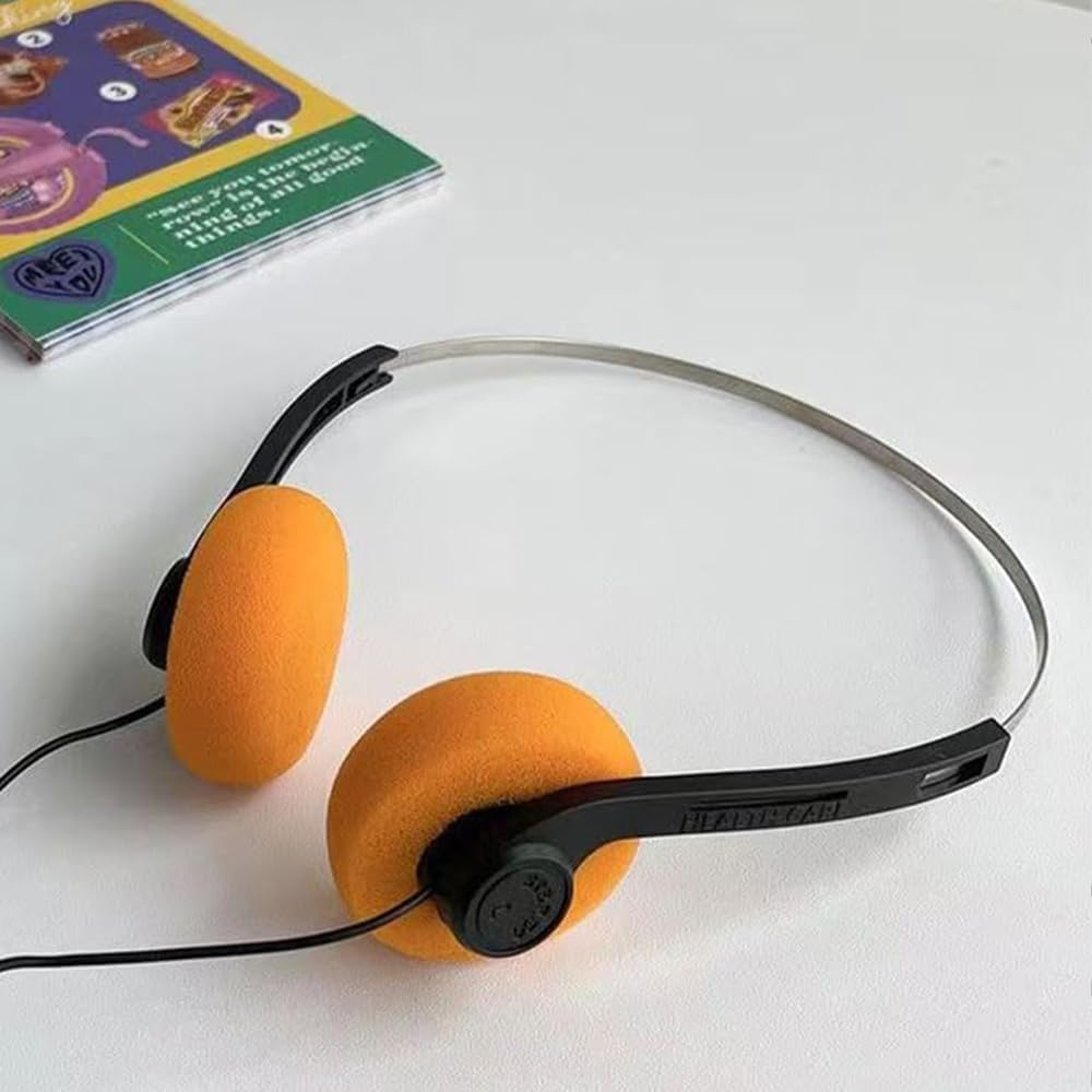 FRAINBOWZ Orange Retro Over-Ear Headphone,Earphone Headset Vintage Feelings Headphone,Retro Lightweight Earphones,Hi-Fi Stereo for Most Mobile Phones Playback Pevices Headphones and Earbuds image number 4