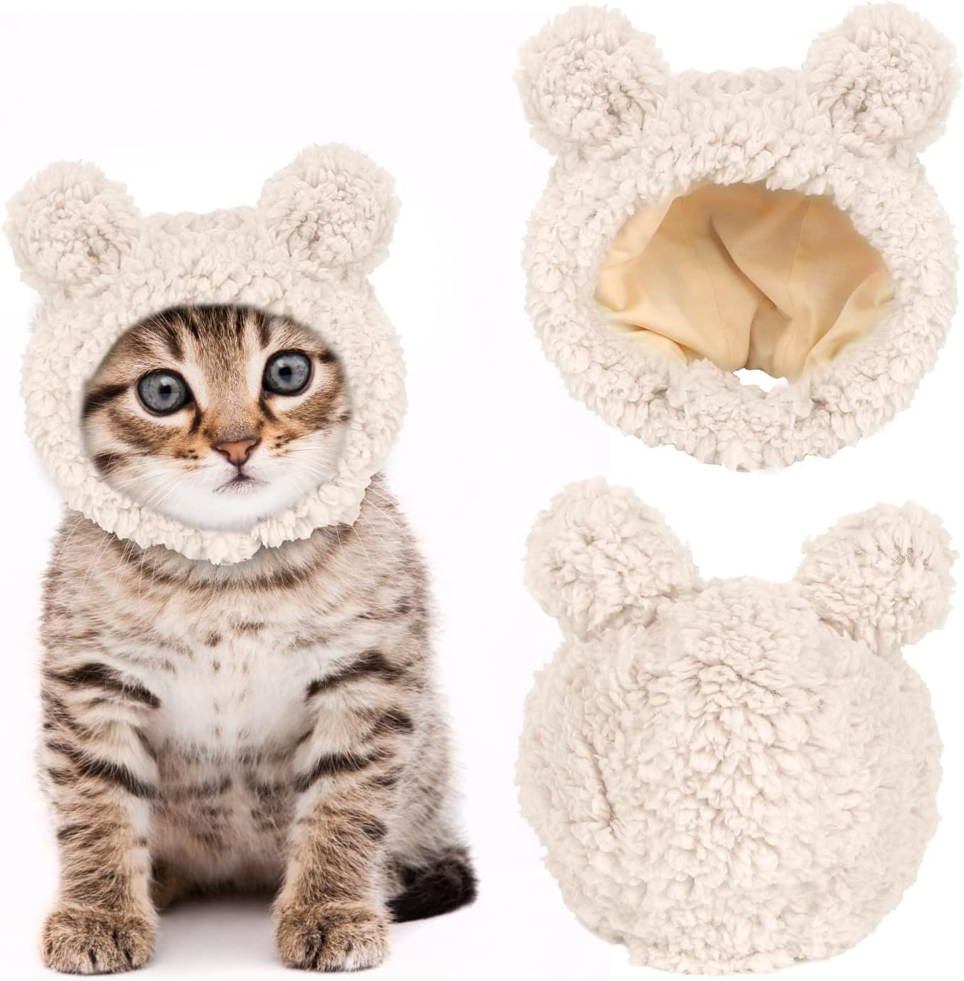 JOICEE Cute Cat Costume Warm Bear Hat for Cats Adjustable Soft Small Pet Headwear Bear Hat for Cat Puppy Dog (Pink) - Avocado Color image number 2