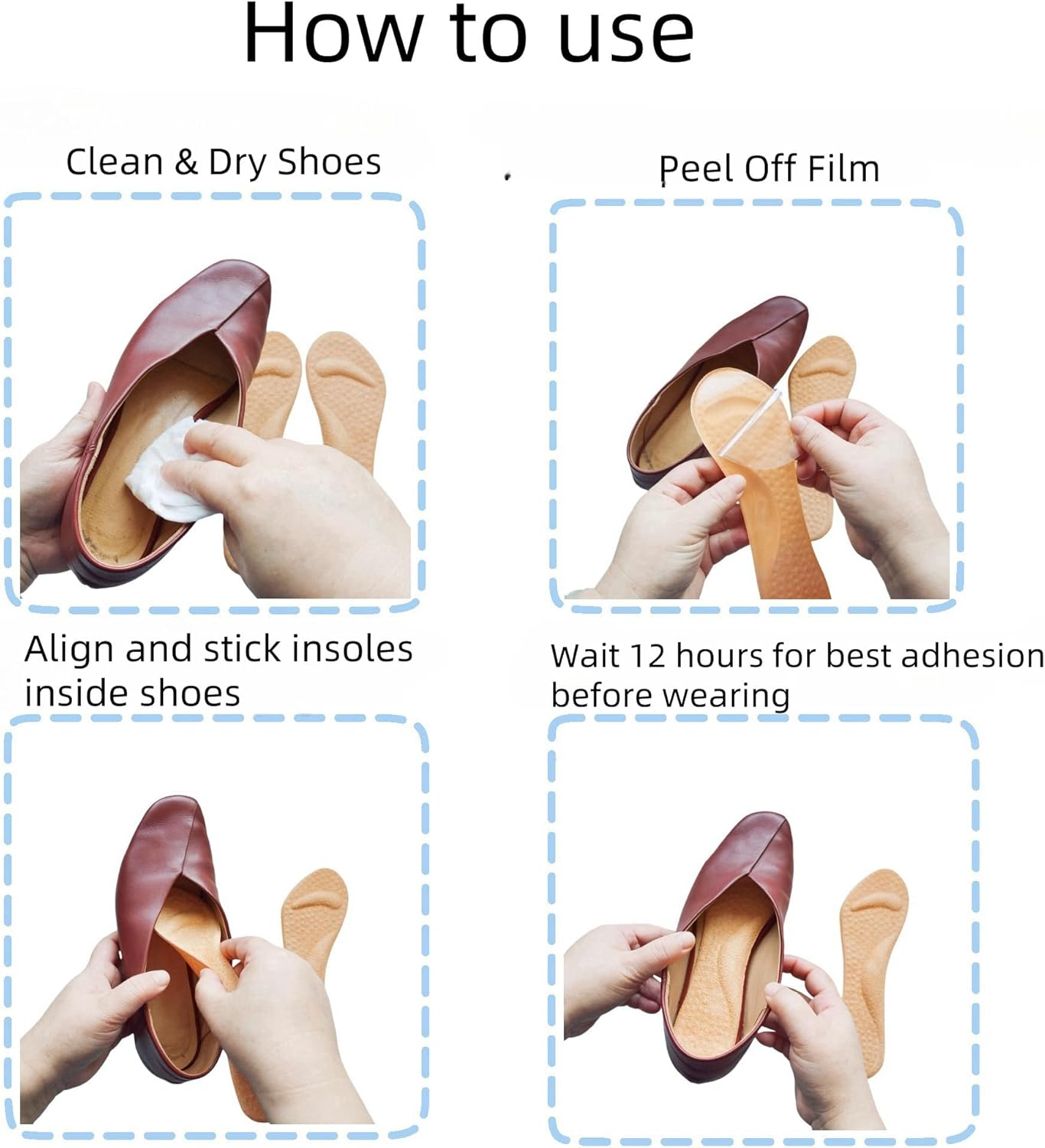 3/4 High Heel Cushion Insoles,2 Pairs Self-Adhesive Arch Support Inserts Women, Gel Shoe Inserts for Sandal, Flats and High Heels（Beige） image number 2