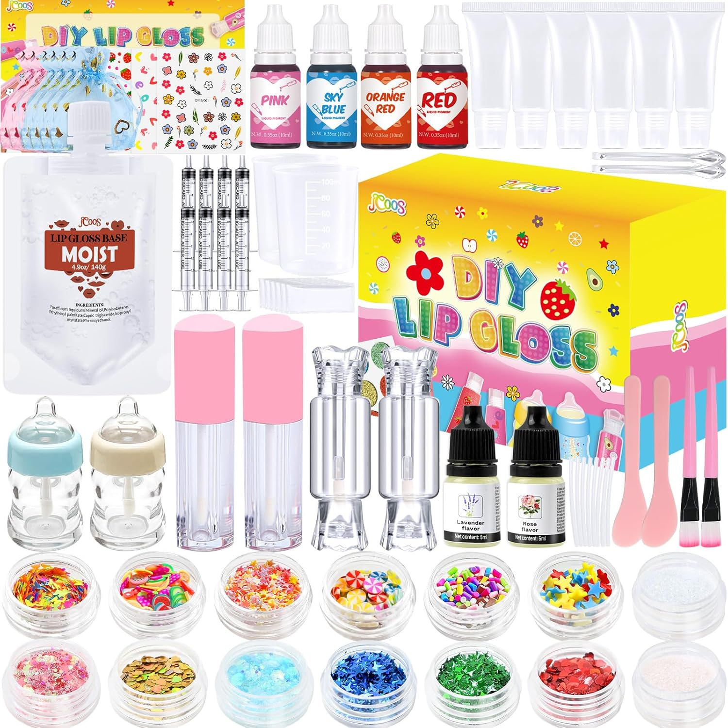 Jcoos Lip Gloss Making Kit, 73PCS Fun Make Your Own Lip Gloss Kit Kids, Beginner, Lipgloss Sets for Girls, DIY Lipstick Set, Moisturizing Lip Oil Base, Gifts for Tween Girls, Teens, Daughters, Women image number 1