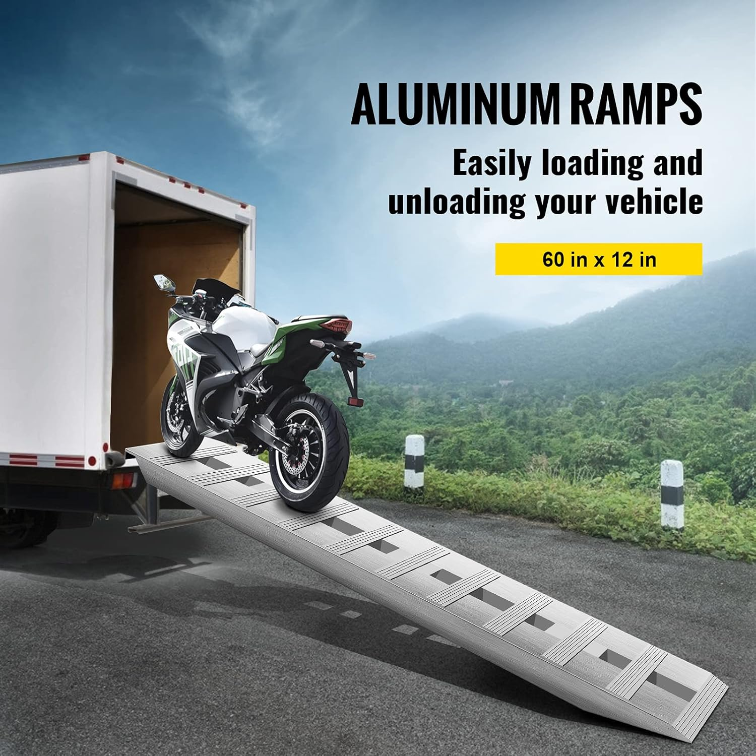 Bestequip 60'' X 12'' Aluminum Trailer Ramps 6000LBS Total Beavertail Hook End 1 Pair 2 Ramps Silver image number 4