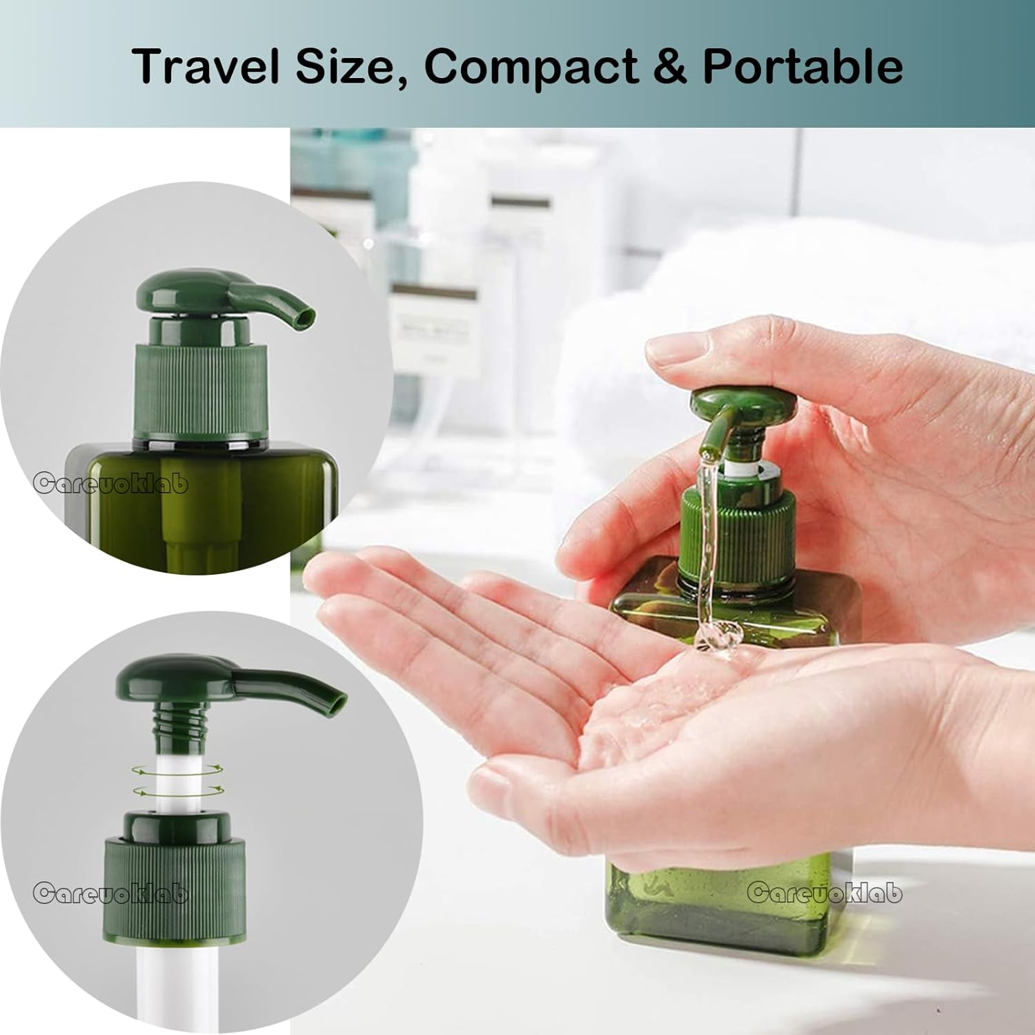 6 Pack 100Ml Travel Pump Bottles Set, Refillable Toiletries Containers, Pump Dispensers for Travel Shower and Sitz Bath, Shampoo Body Lotion Cosmetics