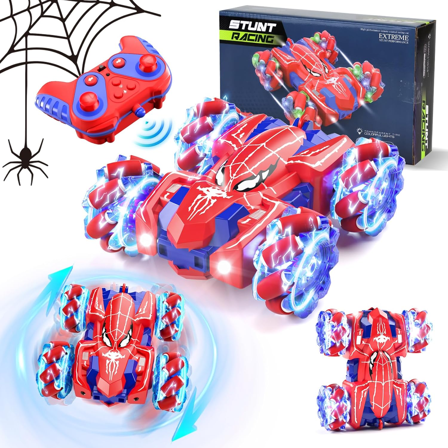 Lehoo Castle Remote Control Car Kids 3-5, 2.4Ghz Rc Car Double Sided Stunt Car, 360&deg; Rotating Rechargeable Toy Car with Light, Toys for 3 4 5 Year Old Boy (Blue)