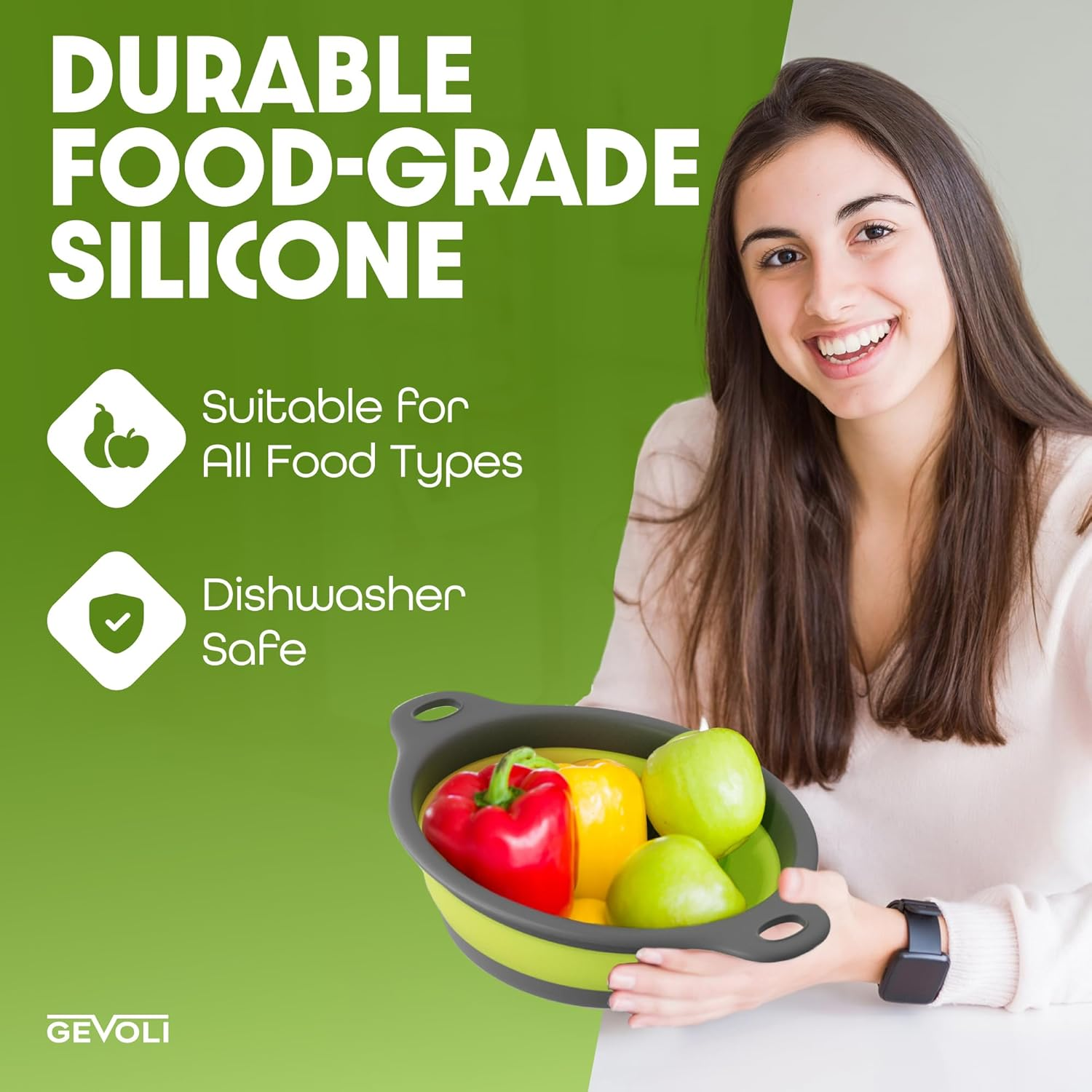 Gevoli Collapsible Colanders with Self-Draining Base for Edge of Sink, Food Strainers (Small/Med/Large), Nested Design for Easy Storage (Red, Blue, Green) (4PC Set) image number 1