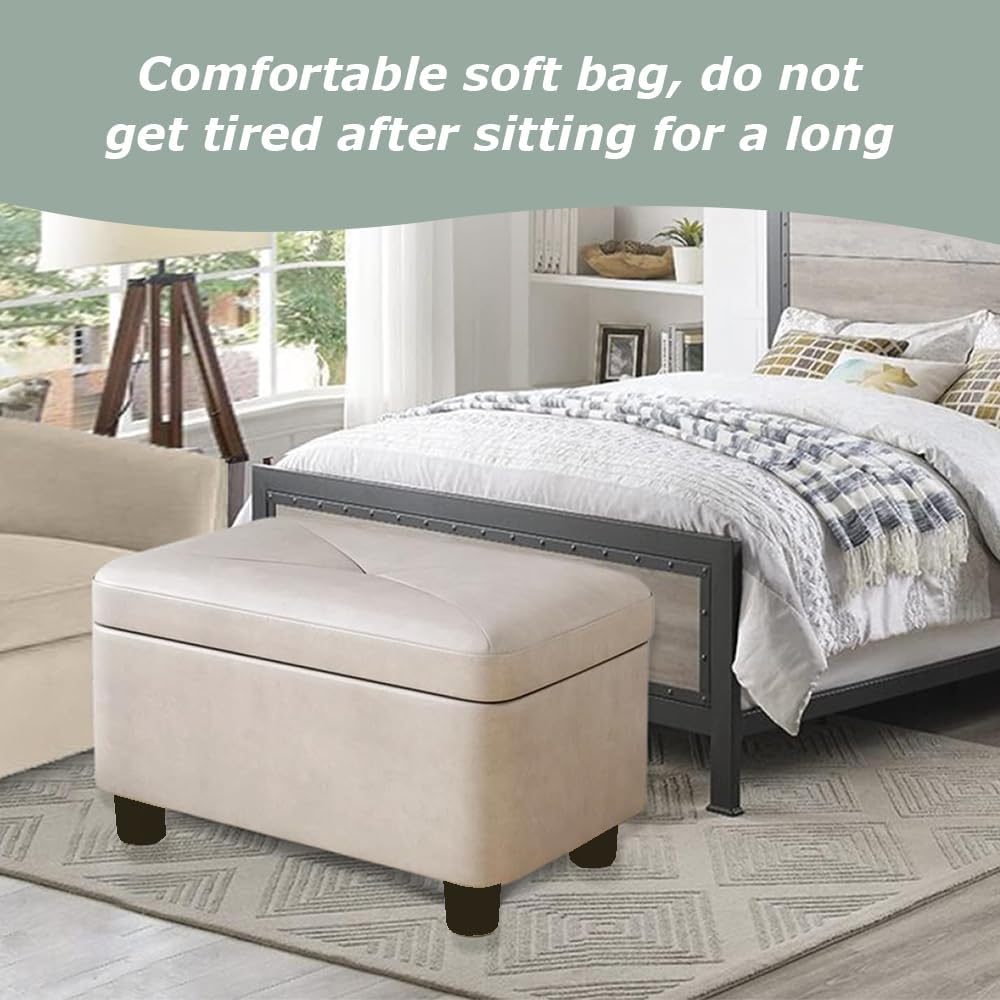 Foldable Storage Box, Footstool Stool Coffee Table, Portable Footrest Seat, Storage Bench with Non-Slip Foot Pads, Suitable for Living Room & Bedroom (Grey, 40 * 26 * 27 CM)