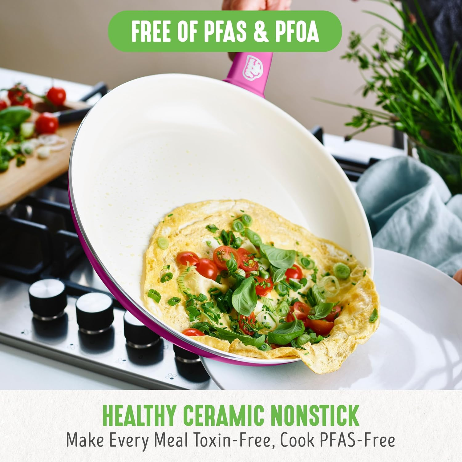 Greenlife Soft Grip Healthy Ceramic Nonstick, 16 Piece Cookware Pots and Pans Set, Pfas-Free, Dishwasher Safe, Bright Pink - Caribbean Blue image number 5