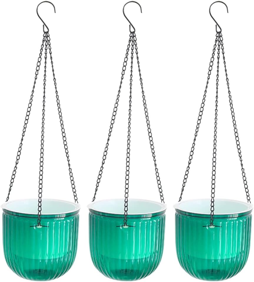 Yarnow 3Pcs Resin Hanging Flower Pots with Self-Watering Design and Drainage Holes for Indoor and Outdoor Planting