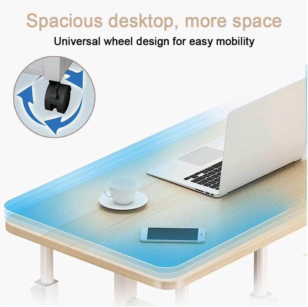 Side Table, C Shaped Table with Wheels, Industrial Side Table for Living Room Bedroom, Adjustable Height, Mobile Computer Desk Laptop Table for Home Use (Light Walnut) image number 5