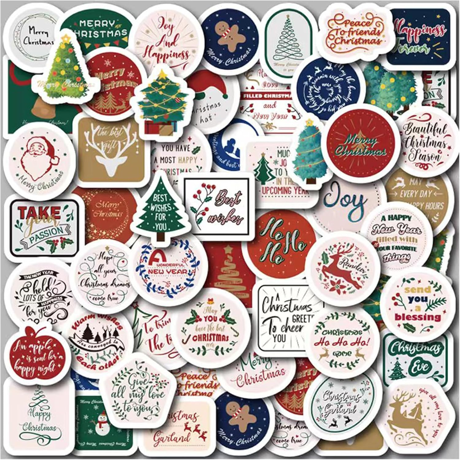 100 Pcs Christmas Stickers Non-Repeating Retro Santa Claus Stickers Christmas Decoration,Waterproof Holiday Sticker for Scrapbook,Cards,Junk Journals, Laptop,Water Bottles (Santa 100 Pcs)