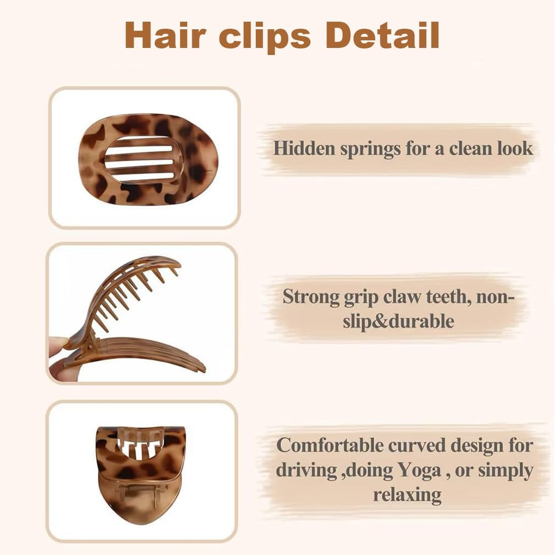 KIRZAX Pack of 4 Hair Clips for Women, Hair Clip, Flat Claw Clip, Hair Clip for Dunn Hair, Strong Hold Side Hair Clips for Everyday Life, Sports, Driving, Lying (Style 1) image number 4