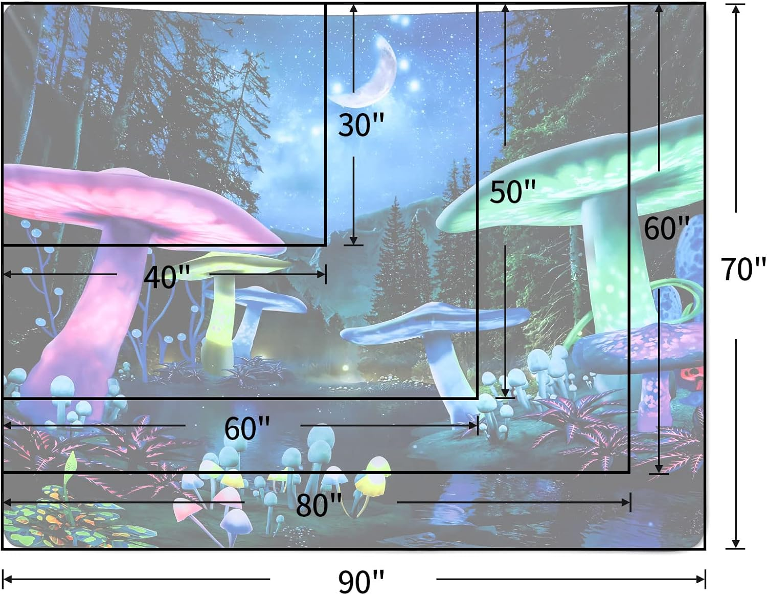 Mitogadget Blacklight Tapestry for Bedroom Aesthetic, Trippy Tapestry UV Reactive Galaxy Space Glow in the Dark, Fantasy Forest Moon Wall Tapestry for Dorm Living Room Decor, 59.1ʺ X 51.2ʺ image number 6