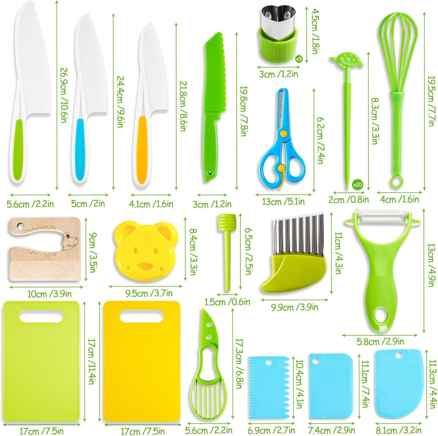 46Pcs Kids Knife Set, Kids Cooking Sets, Kids Safe Knives, Toddler Knife Set, Montessori Kitchen Tools for Toddlers for Real Cooking with Plastic Children Safe Knives Crinkle Cutter Kids Cutting Board image number 2