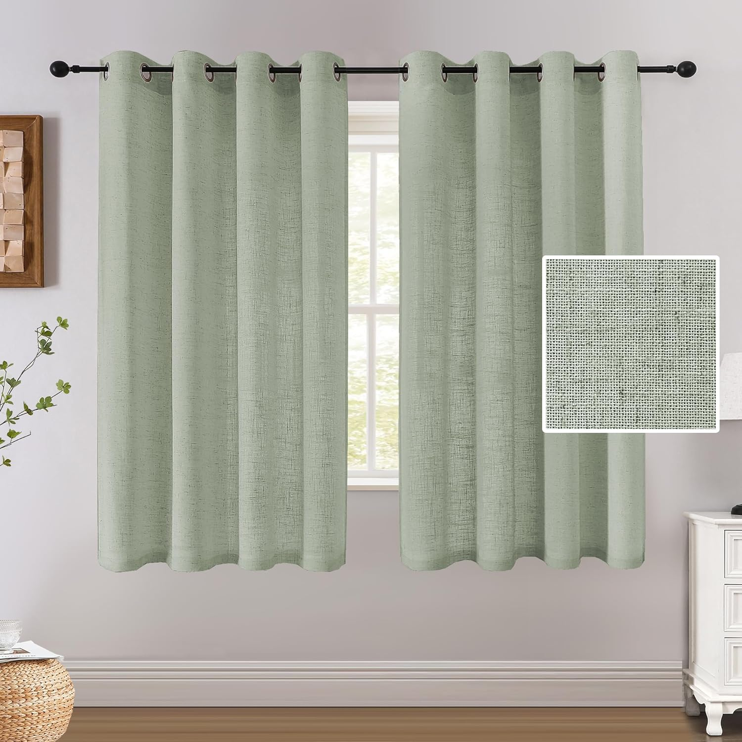 Sheer Linen Curtains for Bedroom/Living Room Semi-Sheer Curtains 213Cm Drop Eyelet Window Curtain & Drapes Light Filtering Provide Privacy(Sold Pair, Each Piece W132Cm X D213Cm，Ivory)