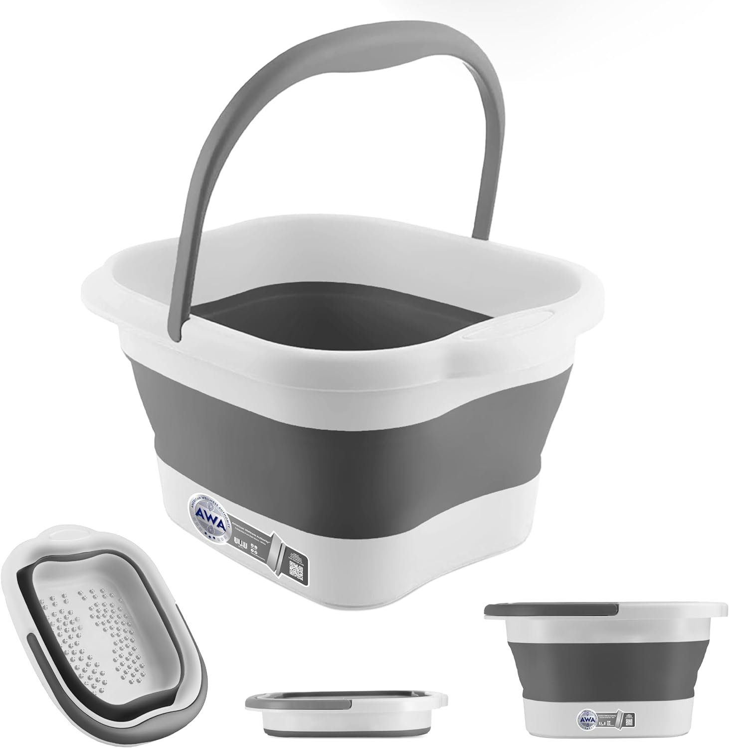 AWA Foot Soaking Tub, Collapsible Foot Bath Soak for Feet, Pedicure Bowl, Plastic Feet Tub with Acupressure Massage Points, Foldable Laundry Basket (White) image number 2