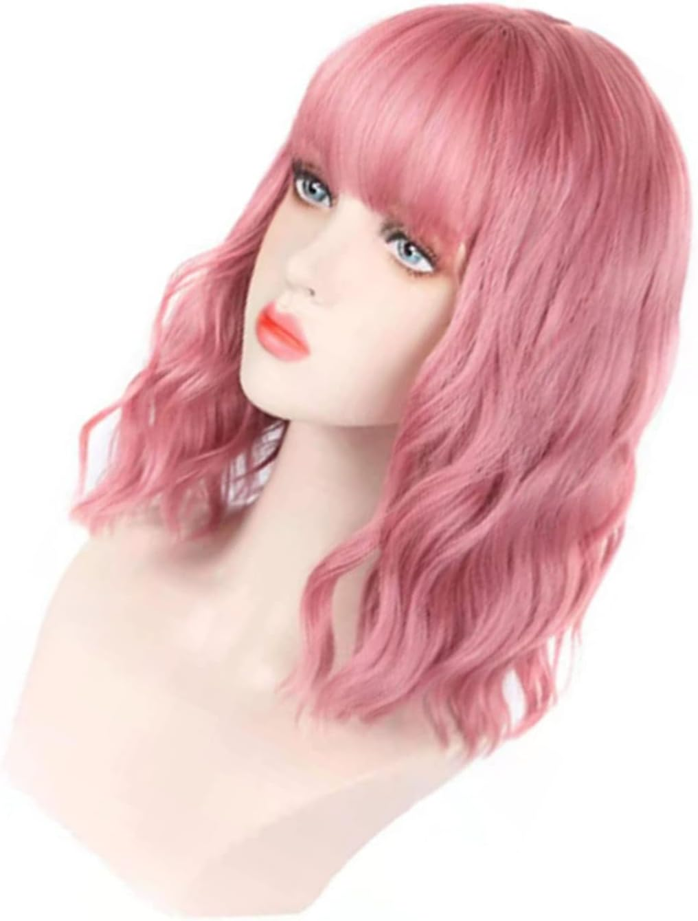 Curly Wig, Short Elegant Synthetic Fake Curly Wig with Bangs for Christmas for Women (Light Pink) image number 3