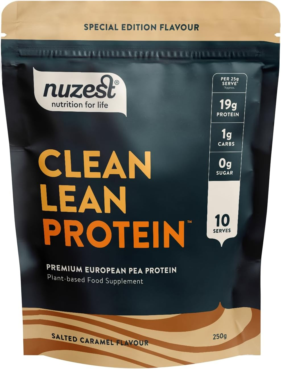 Nuzest - Clean Lean Pea Protein - Vegan Protein Powder - Complete Amino Acid Profile - Plant-Based Workout & Recovery Fuel - All Natural Food Supplement (250G, Salt Caramel) image number 1