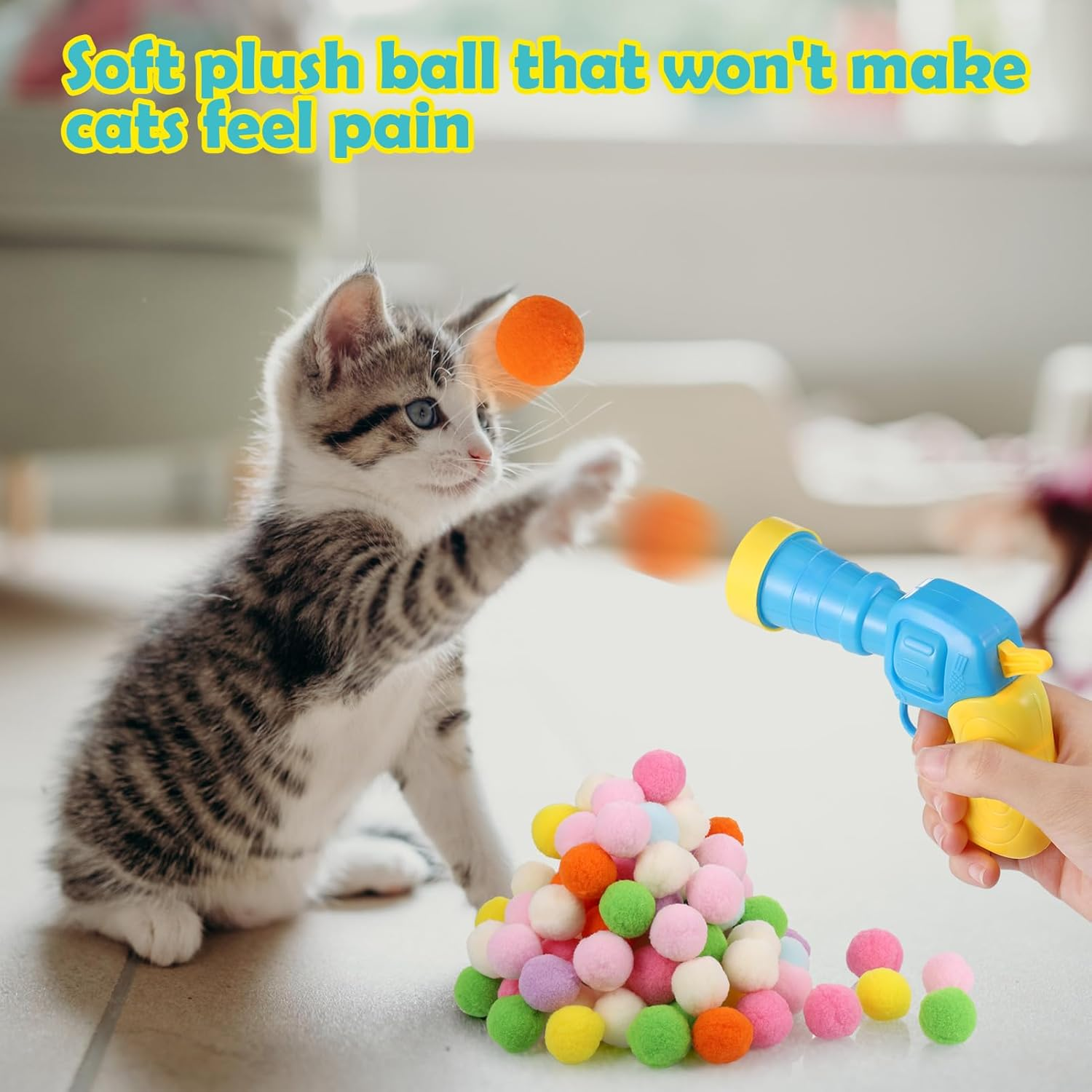Zocipro Pack of 100 Cat Toy Ball Gun, Interactive Cat Toy with Plastic Start Tool, Interactive Toy for Cats Indoor, Cat Toy Ball (30 Mm) image number 1
