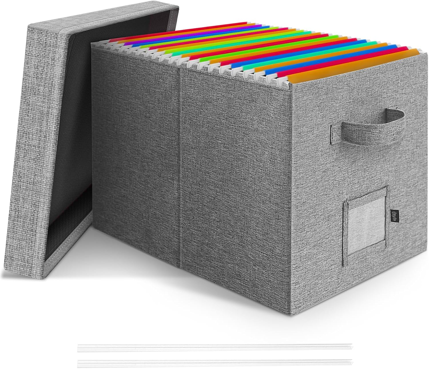 File Organizer Box with Lid, Onylin Document Storage Organizer with Handle, Collapsible Hanging Document Filling Box for Letter/Legal File Folder - 15 X 12.6 X 11 Inch (1 Pack, Black)