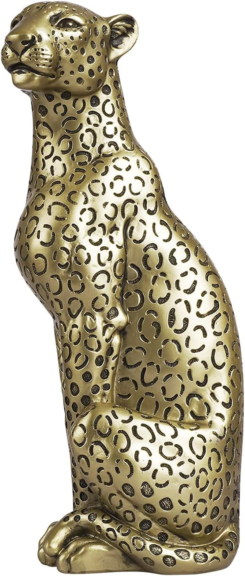 Polyroyal Cheetah Statue Home Decor Leopard Sculpture Resin Sitting Cheetah Figurine Desktop Table Top Ornament Decoration for Home Office-Gold or Silver (Walking-Champagne Gold)
