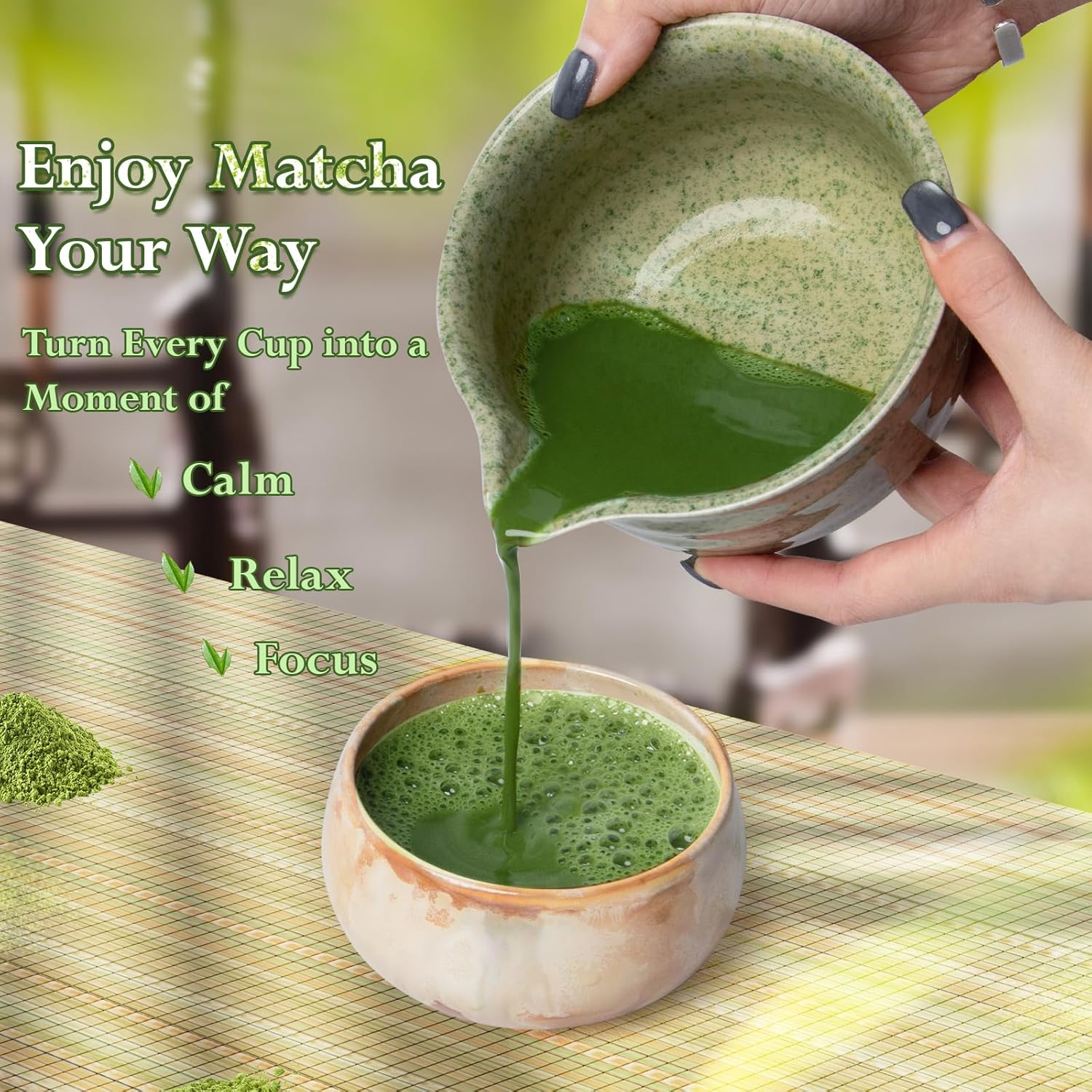 Matcha Whisk Set, 7-Piece Matcha Tea Set &ndash; Ceramic Bowl, Bamboo Whisk & Holder, Scoop & Rest, Sifter, Tea Towel &ndash; Traditional Tea Kit for Home, Kitchen & Gift Giving image number 1