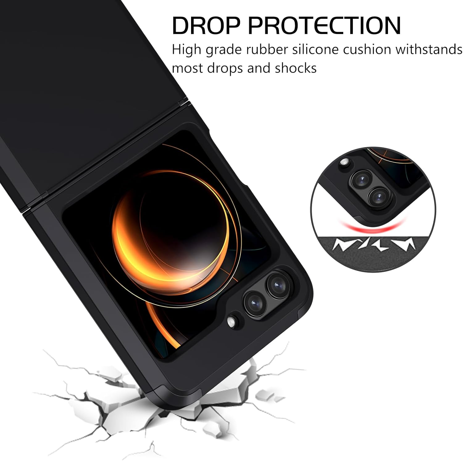 DOMAVER for Samsung Z Flip 6 / Flip 7 FE Case, Hinge Protective Case for Samsung Flip Men Women, Heavy Duty Shockproof Anti-Scratch Samsung Galaxy Z Flip 6 / Flip 7 FE Cover, Black image number 2