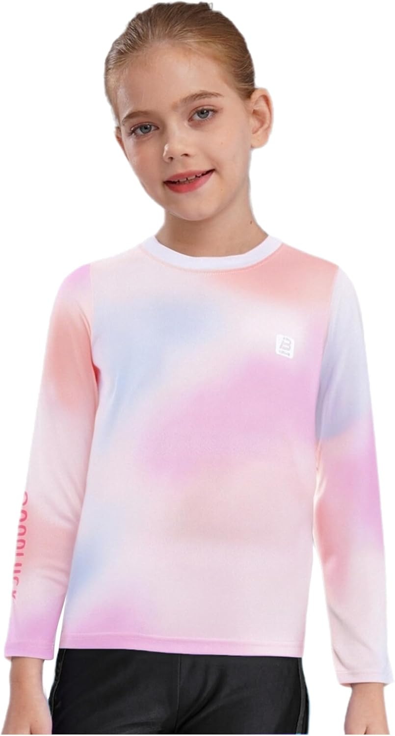 Sxiwei Kids Girls Gradient Tennis Golf T-Shirt Long Sleeve Quick-Dry Moisture-Wicking Lightweight Sports Tops