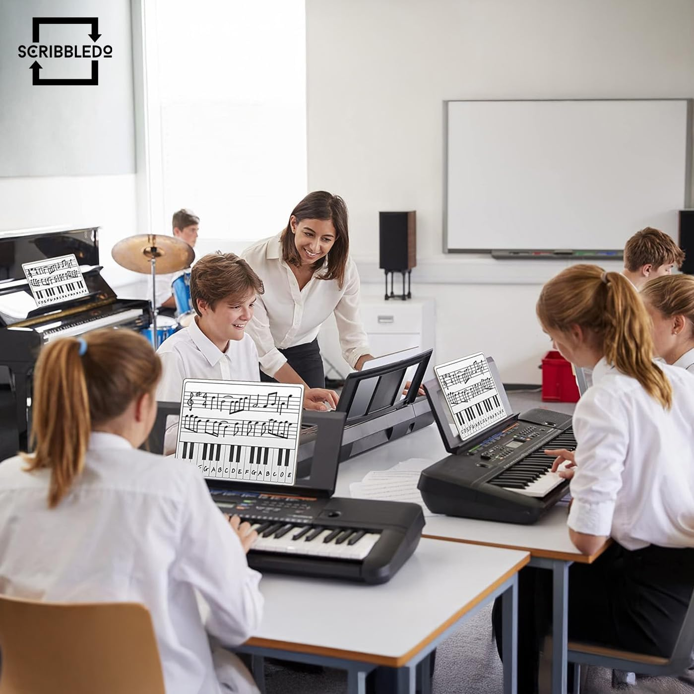 Scribbledo 5 Pack 11 X 14 Inch Piano Board Dry Erase White Boards Keyboard Lapboard L Double Sided Music Staff Whiteboard for Kids Students, Musicians and Home (5 Erasers Included) image number 2
